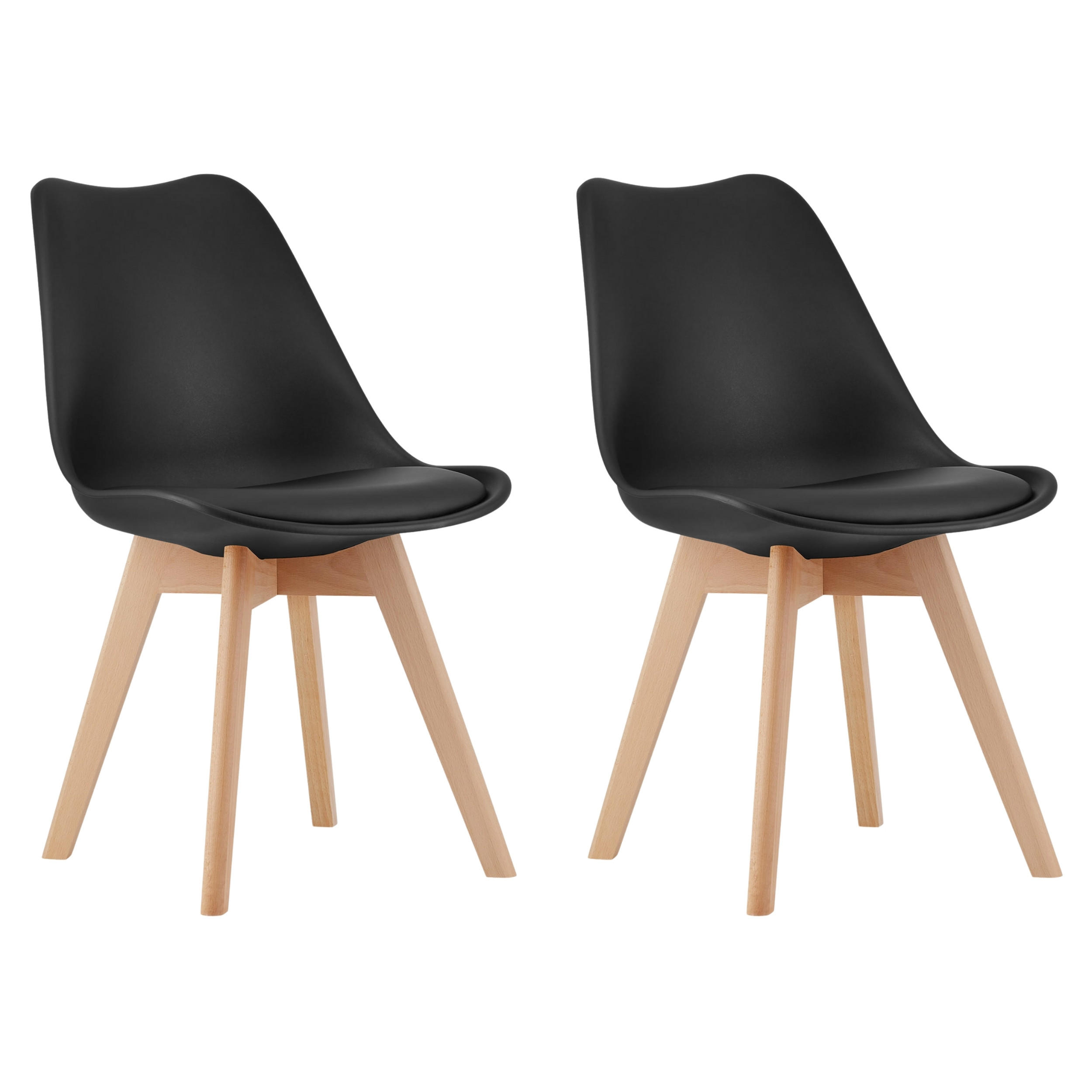 STUHL DOZZA 2-er Set, Schwarz Kissen aus Kunstleder - Schwarz, Holz/Kunststoff (49/82/43cm) - Komodee