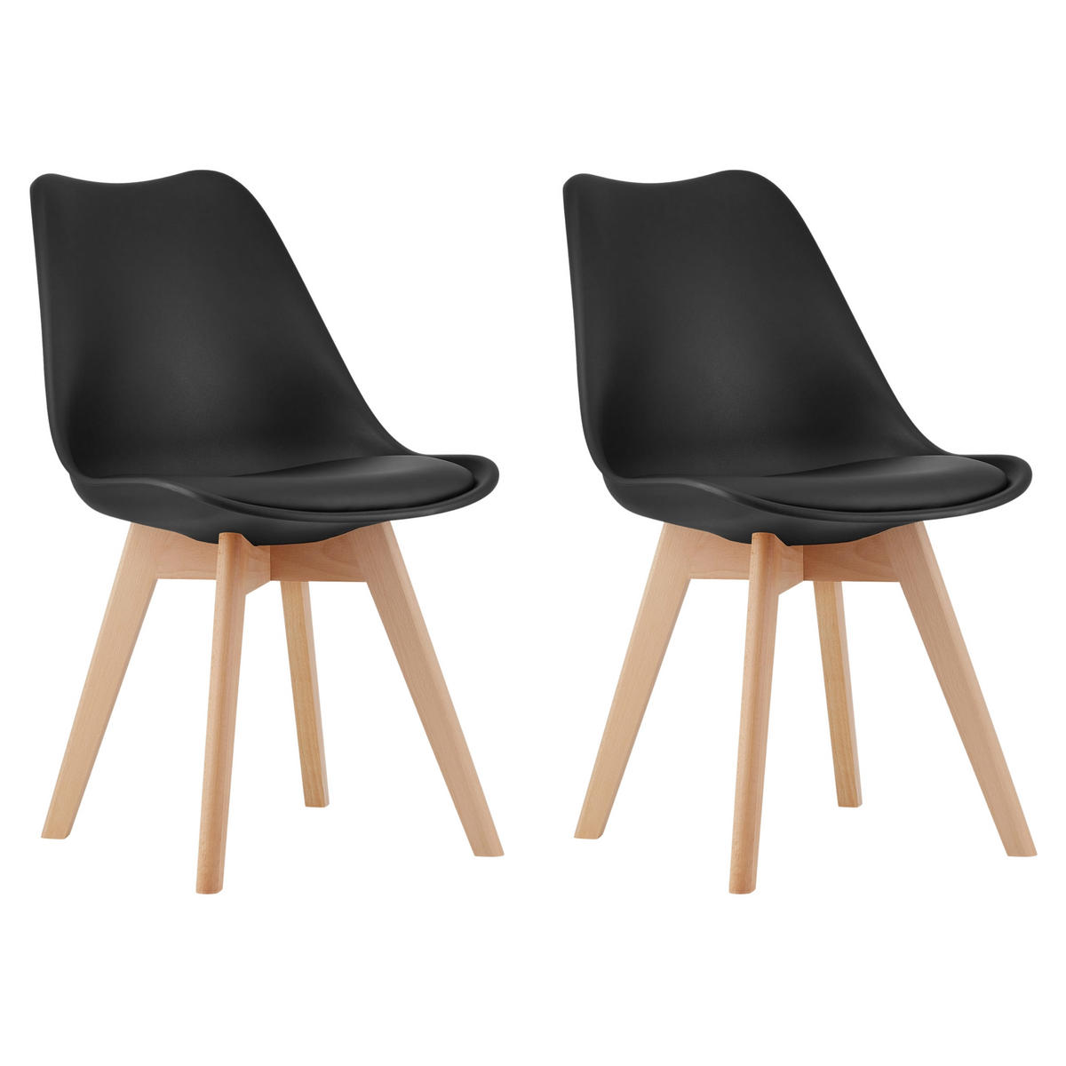 STUHL DOZZA 2-er Set, Schwarz Kissen aus Kunstleder - Schwarz, Holz/Kunststoff (49/82/43cm) - Komodee
