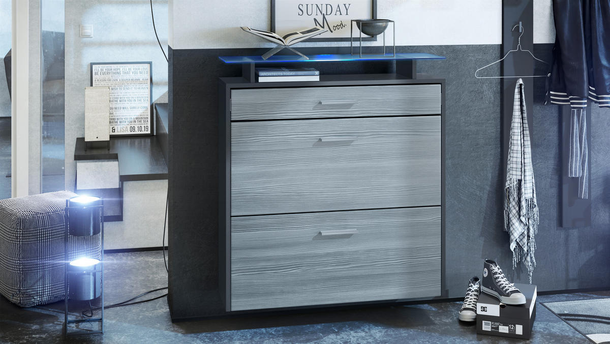 SCHUHSCHRANK Malea Fronten in Avola-Anthrazit - Anthrazit, Holzwerkstoff (89/96/23cm) - Vladon