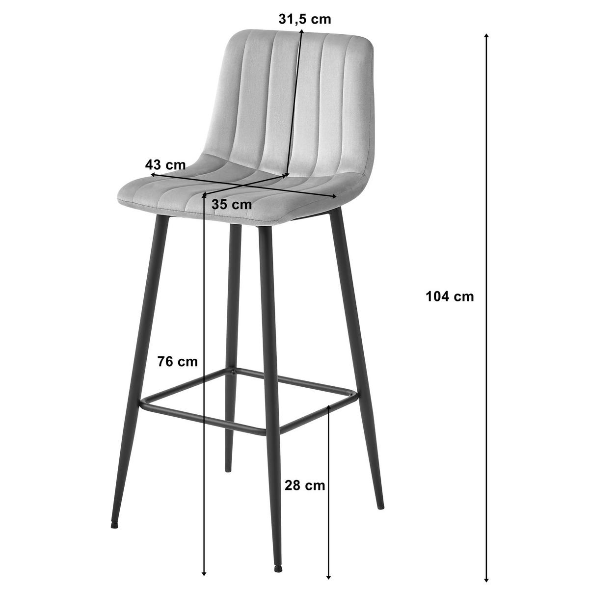 BARHOCKER 4-er Set POZZA dunkelgrauer Sitz, schwarze Basis - Dunkelgrau/Schwarz, Textil (43/104/35cm) - Valora