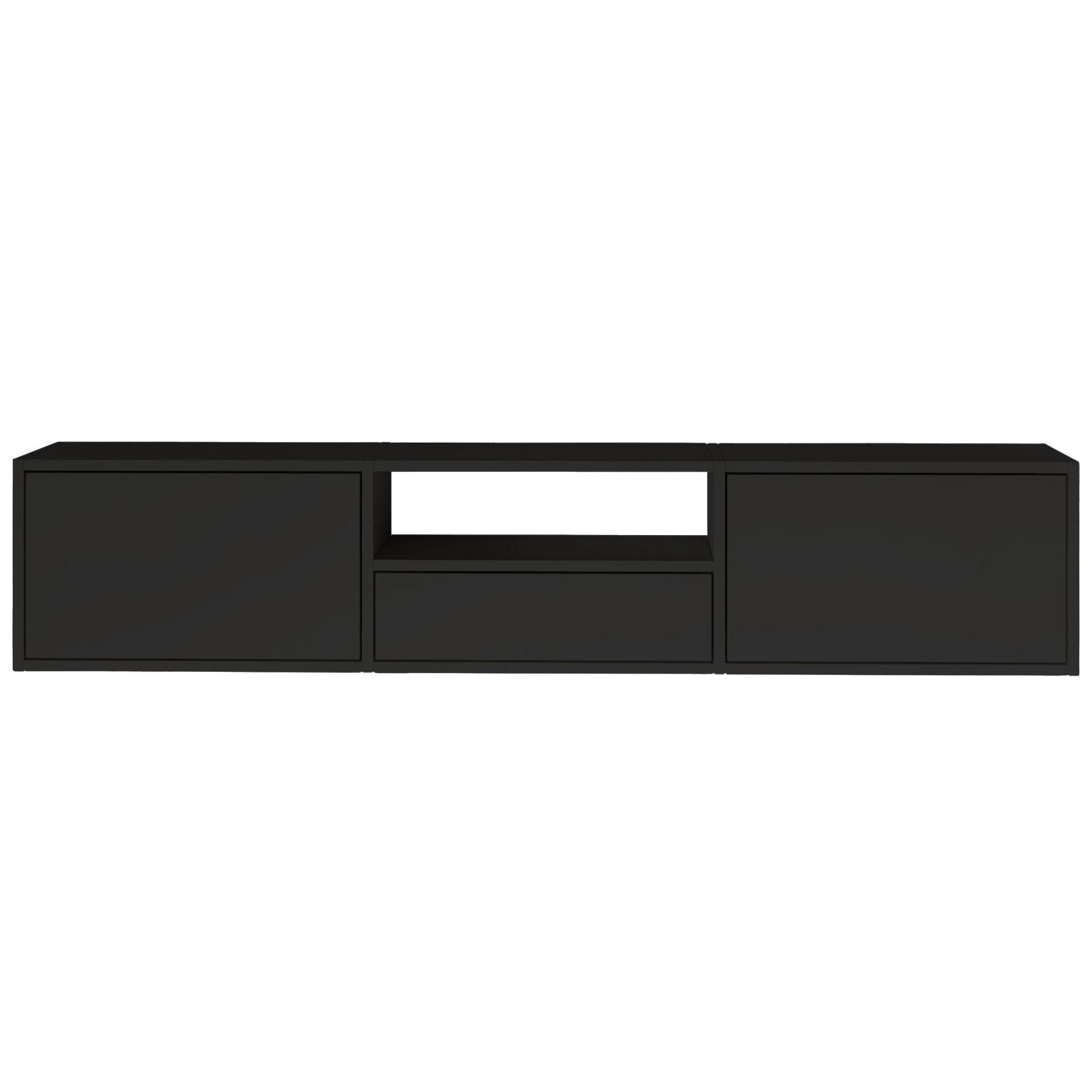 TV-LOWBOARD hängend, 3 Klappen und Ablage, Schwarz, 150 cm - Schwarz, Holzwerkstoff (150.1/30/30cm) - Selsey