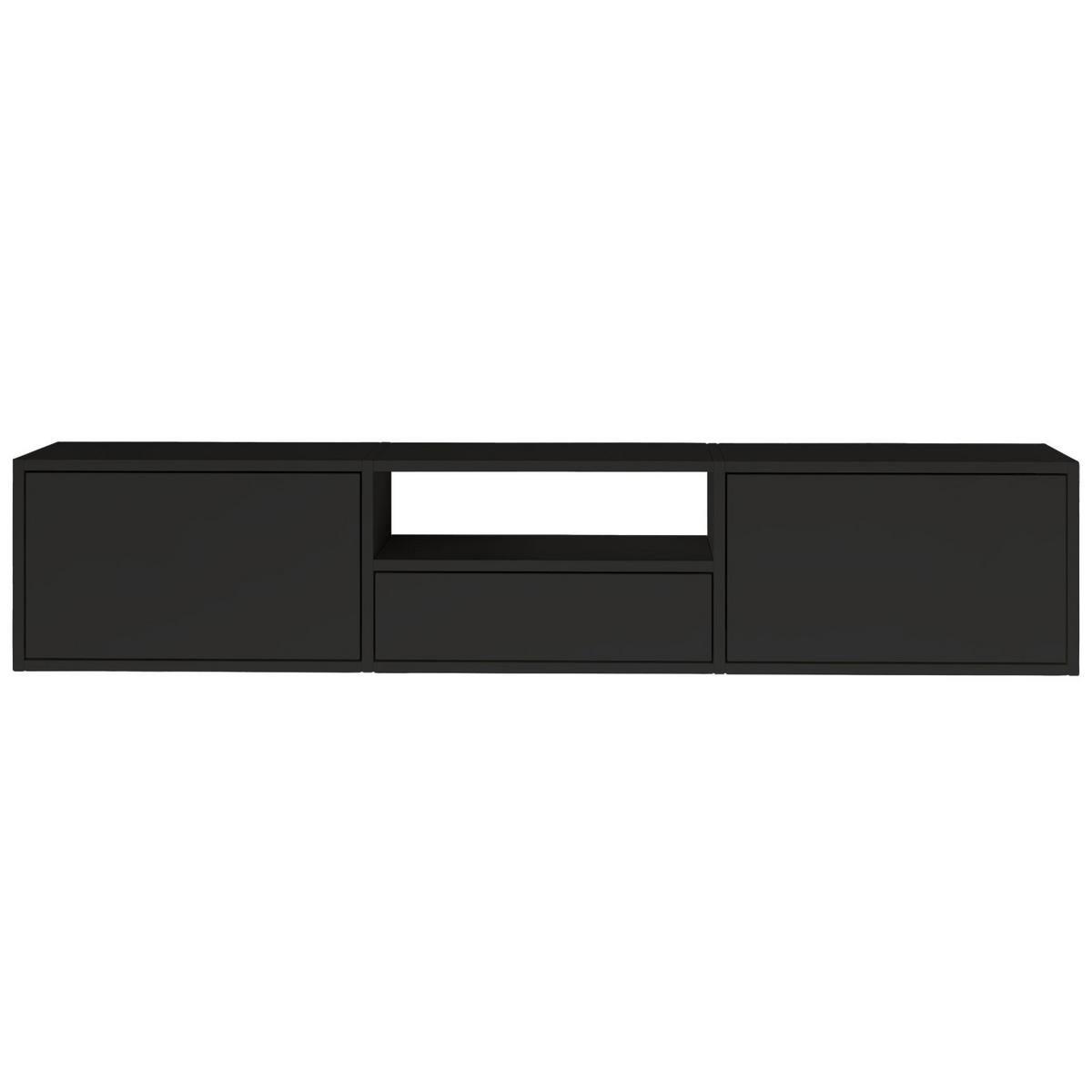 TV-LOWBOARD hängend, 3 Klappen und Ablage, Schwarz, 150 cm - Schwarz, Holzwerkstoff (150.1/30/30cm) - Selsey