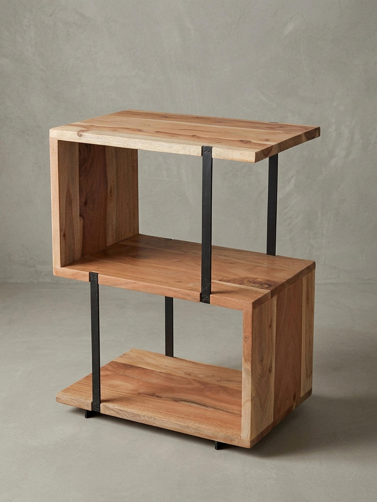 BEISTELLTISCH – Massivholz Edelstahl S-Form modern - Beige/Schwarz, Holz (30/45/60cm) - KADIMA DESIGN