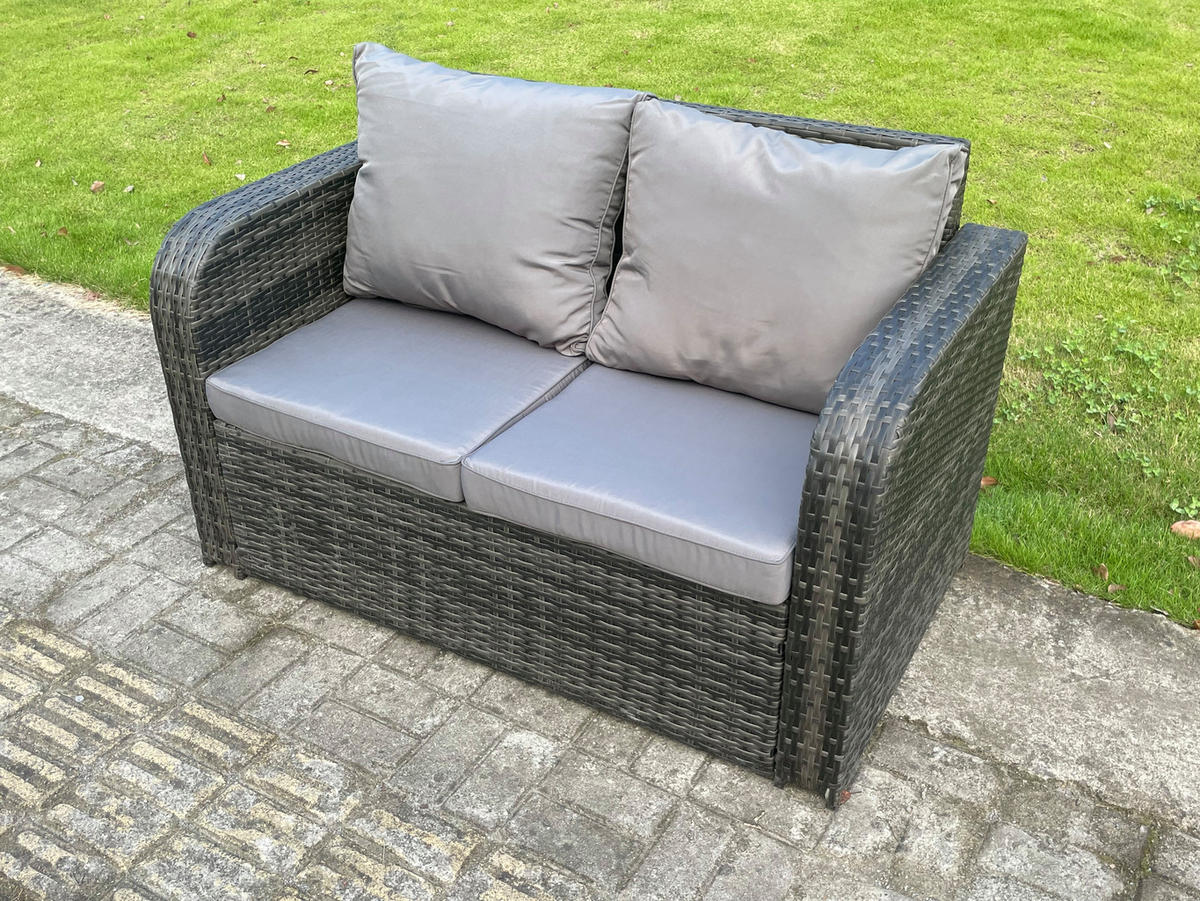 GARTENMÖBELSET mit 2 kleinen Hockern Polyrattan 6-Sitzer - Dunkelgrau/Grau, Glas/Kunststoff - Fimous