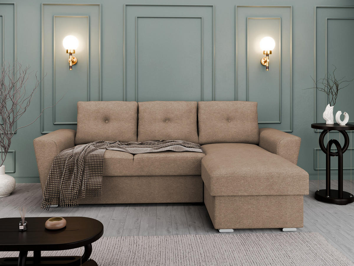 ECKSOFA Bellano Ecksofa L-Form- links oder rechts montierbar, braun - Braun, Holz (243/156cm) - Panda Möbel