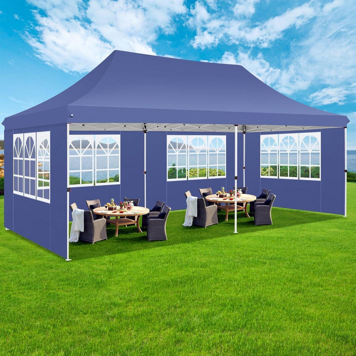 FALTPAVILLON 3x6m Marineblau Wasserdicht Stabil mit Seitenwänden - Dunkelblau, Textil (299.7/294.6/599.4cm)