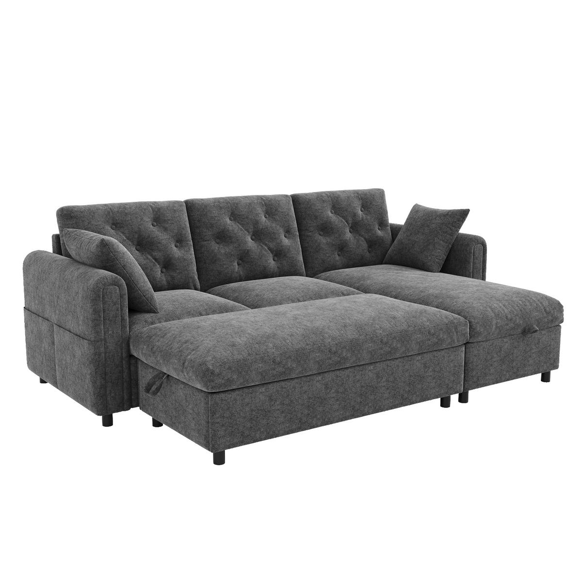 SOFA Baršun L Oblik s Tabureom 219x131x86 cm Siva - siva, tekstil (219/86/131cm) - FLIEKS
