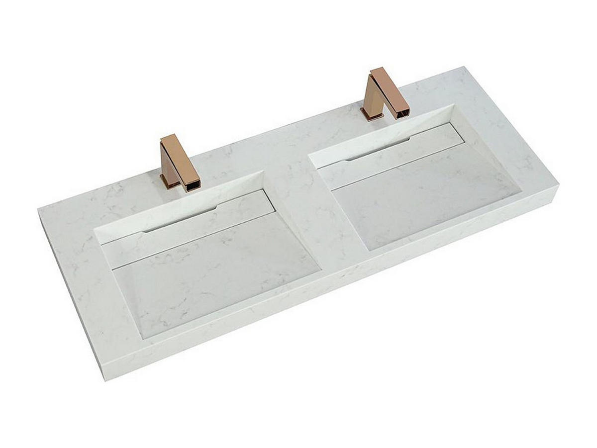 DOPPELWASCHBECKEN hängend - 120,2 x 45,2 x 8 cm - Weiß mit Marmor-Optik - KODIAK - Weiß, Stein (120.2/8/45.2cm) - Vente-Unique