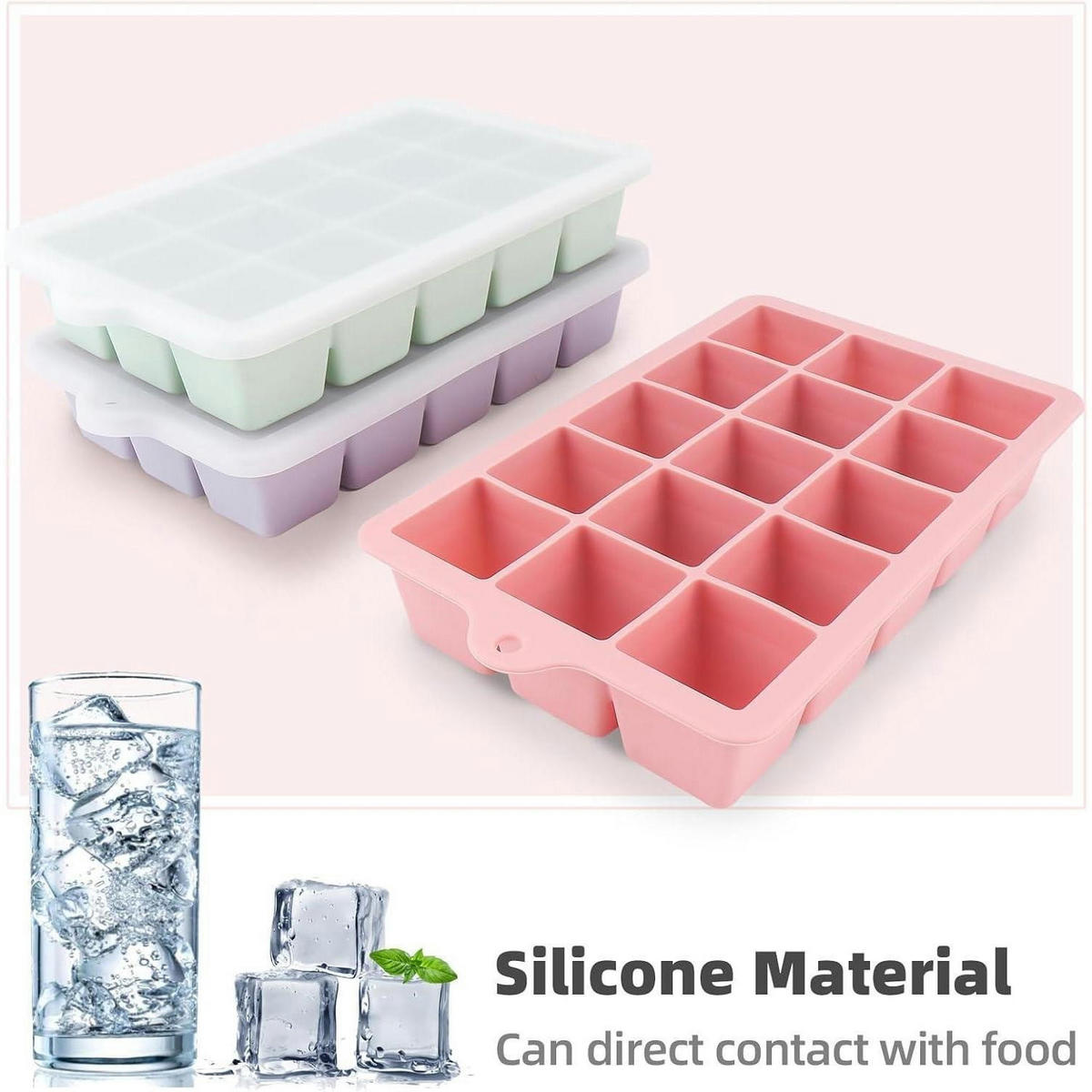EISWÜRFELFORM 3er Set mit Deckel, Silikon, stapelbar, spülmaschinenfest - Multicolor, Kunststoff (12.5/3.3/16.5cm)