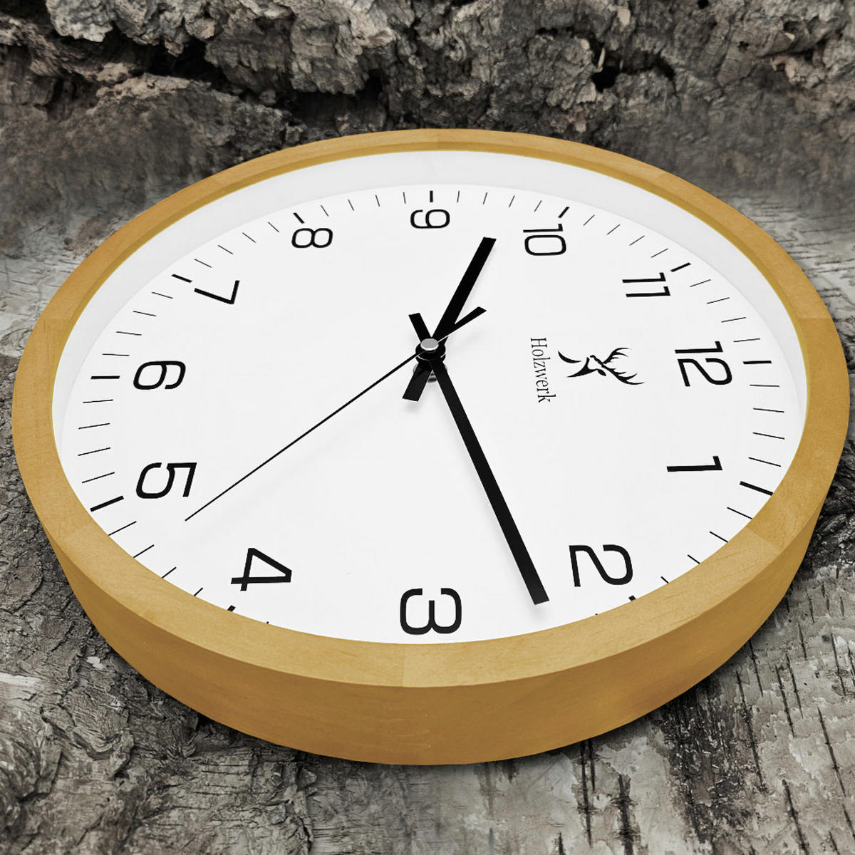 WANDUHR Holz Designer WOLFSBURG Loft Wand Uhr, beige, weiß - Beige/Schwarz, Glas/Holz (30/30/4.2cm) - Holzwerk