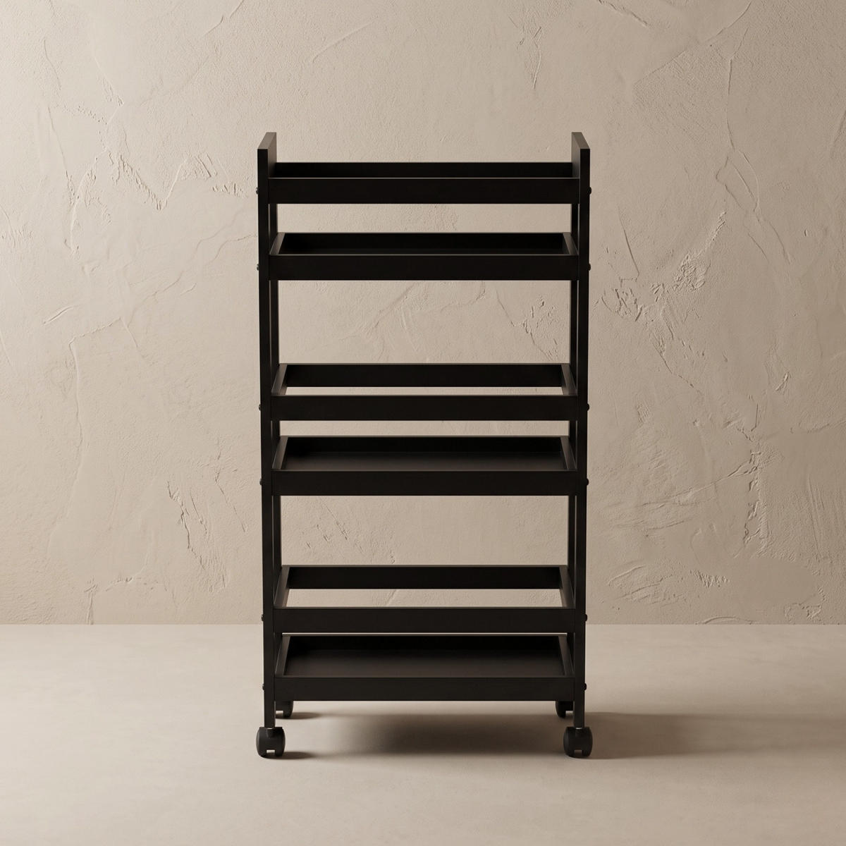 BADEZIMMERREGAL auf Rollen Kluk 38/15/76 cm - Schwarz, Naturmaterialien (15/76/38cm) - NUXIO