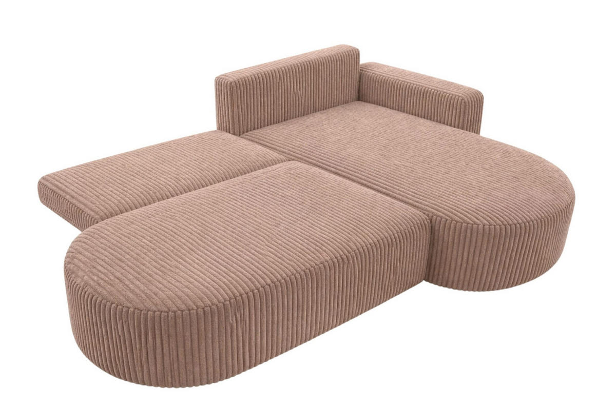 ECKSOFA Mit Schlaffunktion Und Bettkasten, Cordstoff Tilia, Braun, Rechts, ROUND ONE OPEN XL - Braun, Holz (262/175cm) - Kaiser Möbel