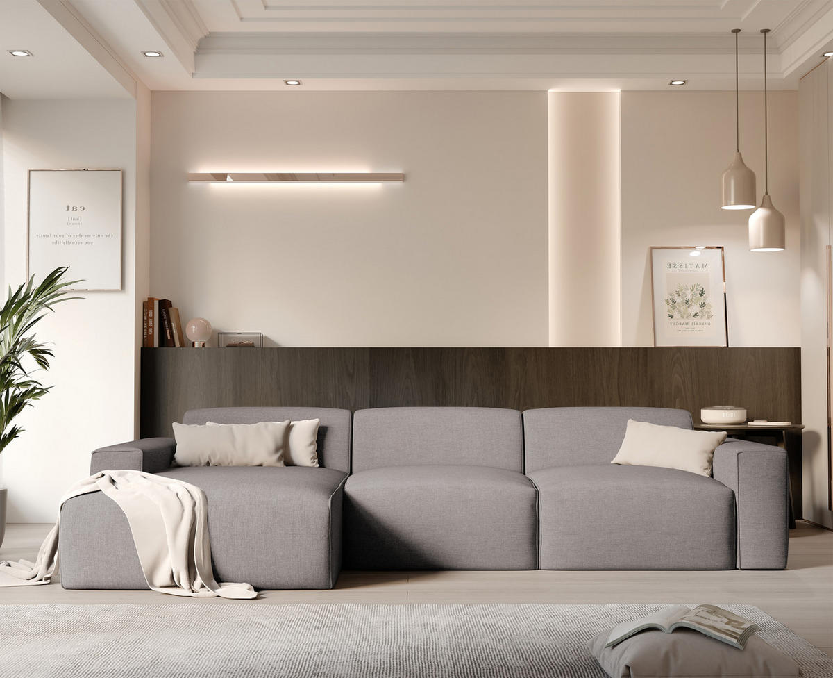 ECKSOFA DOVE Chenille-Stoff in Beige-Grau - Greige, Holzwerkstoff/Kunststoff (250/160cm) - Idohome