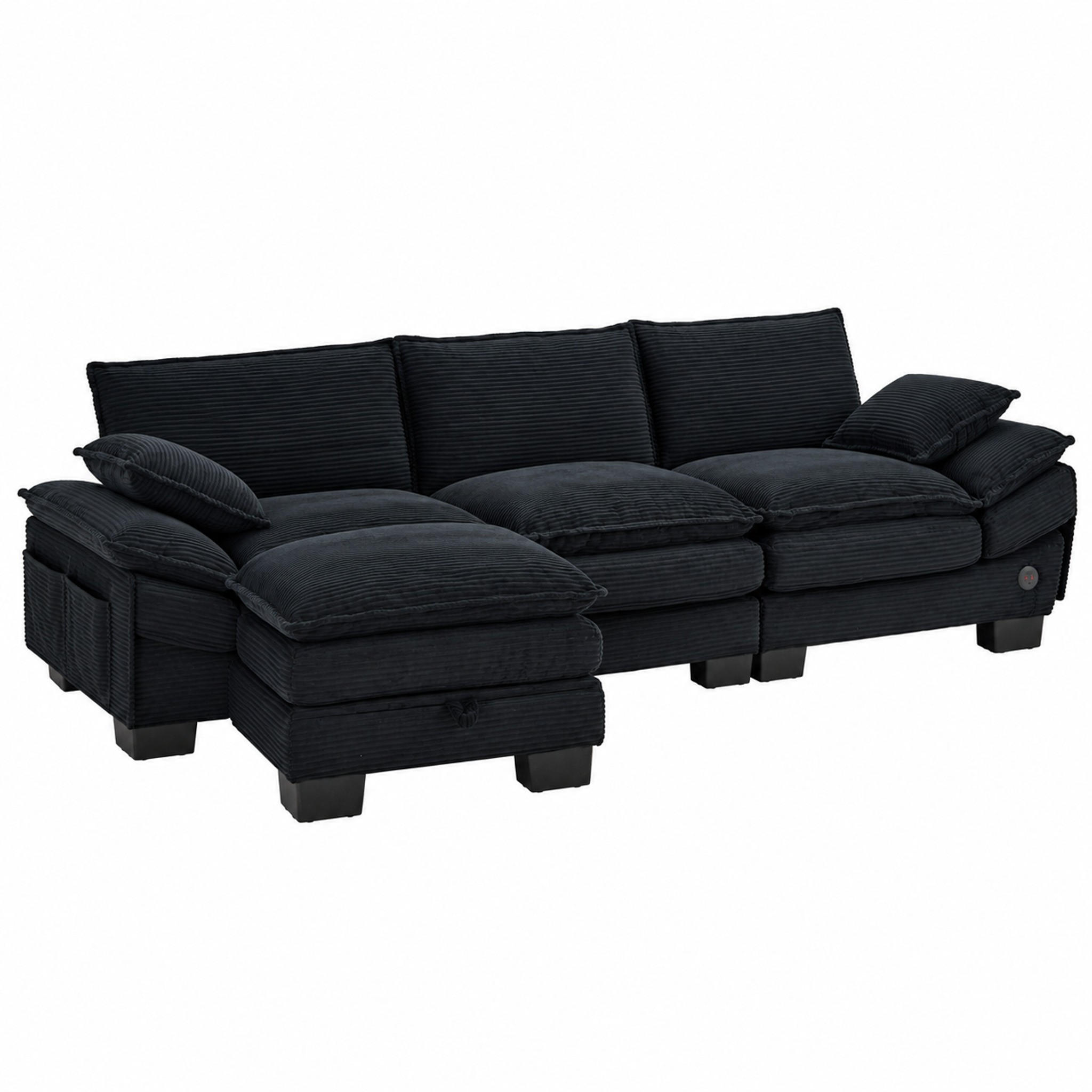 SOFA modulares 3-Sitzer mit Hocker 260 x 132 cm Corduroy Schwarz - Schwarz, Kunststoff (132/260.1cm) - Meubliv