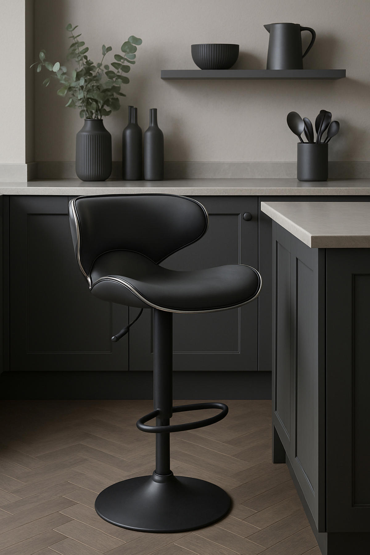 BARHOCKER 2er Set Las-Mallorcas Kunstleder schwarz grau - Schwarz/Grau, Kunststoff/Metall (46/108/49cm) - TPFLiving