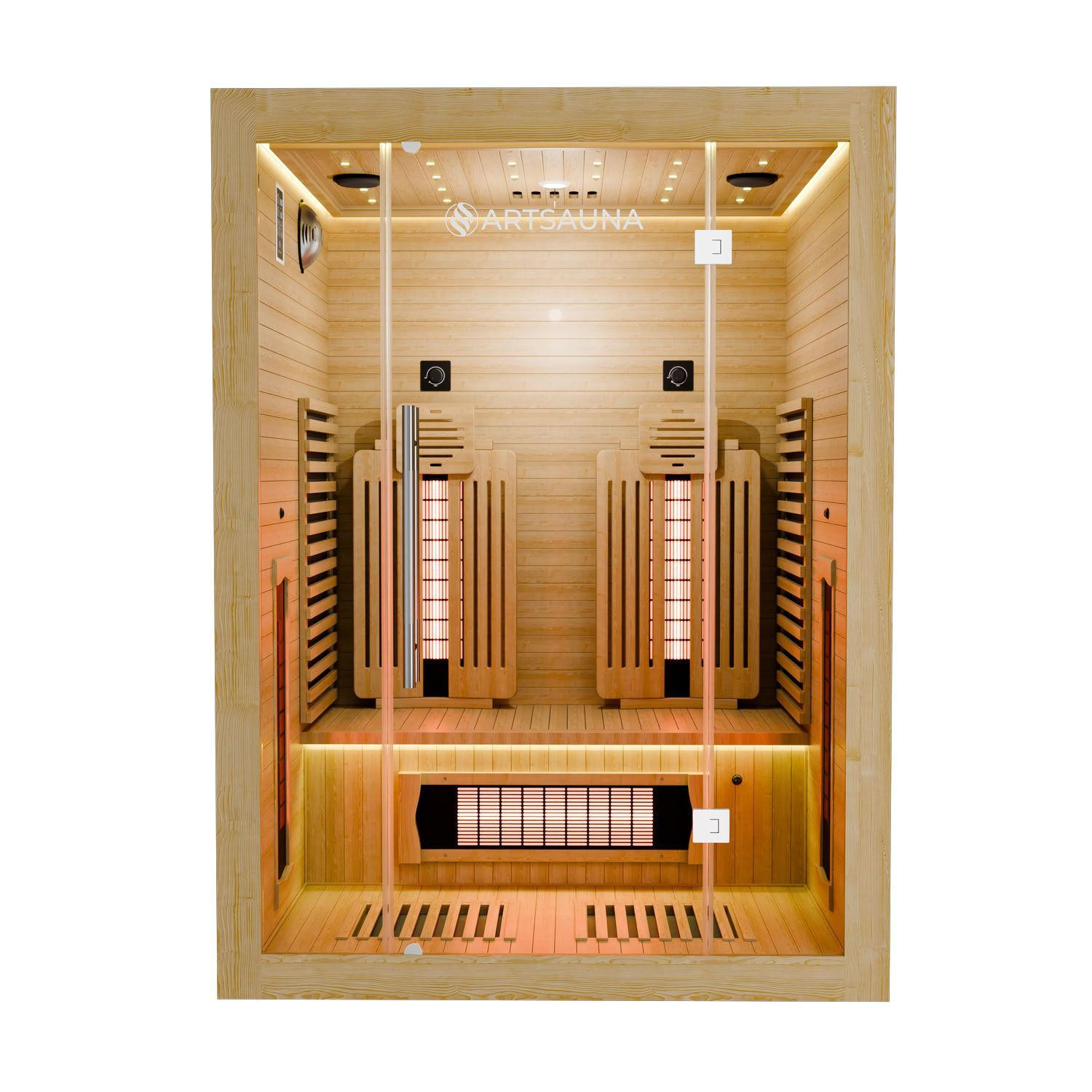 INFRAROTKABINE Aarhus140 mit Vollspektrumstrahlern & Hemlockholz - Naturfarben, Holz (120/190/140cm) - Artsauna