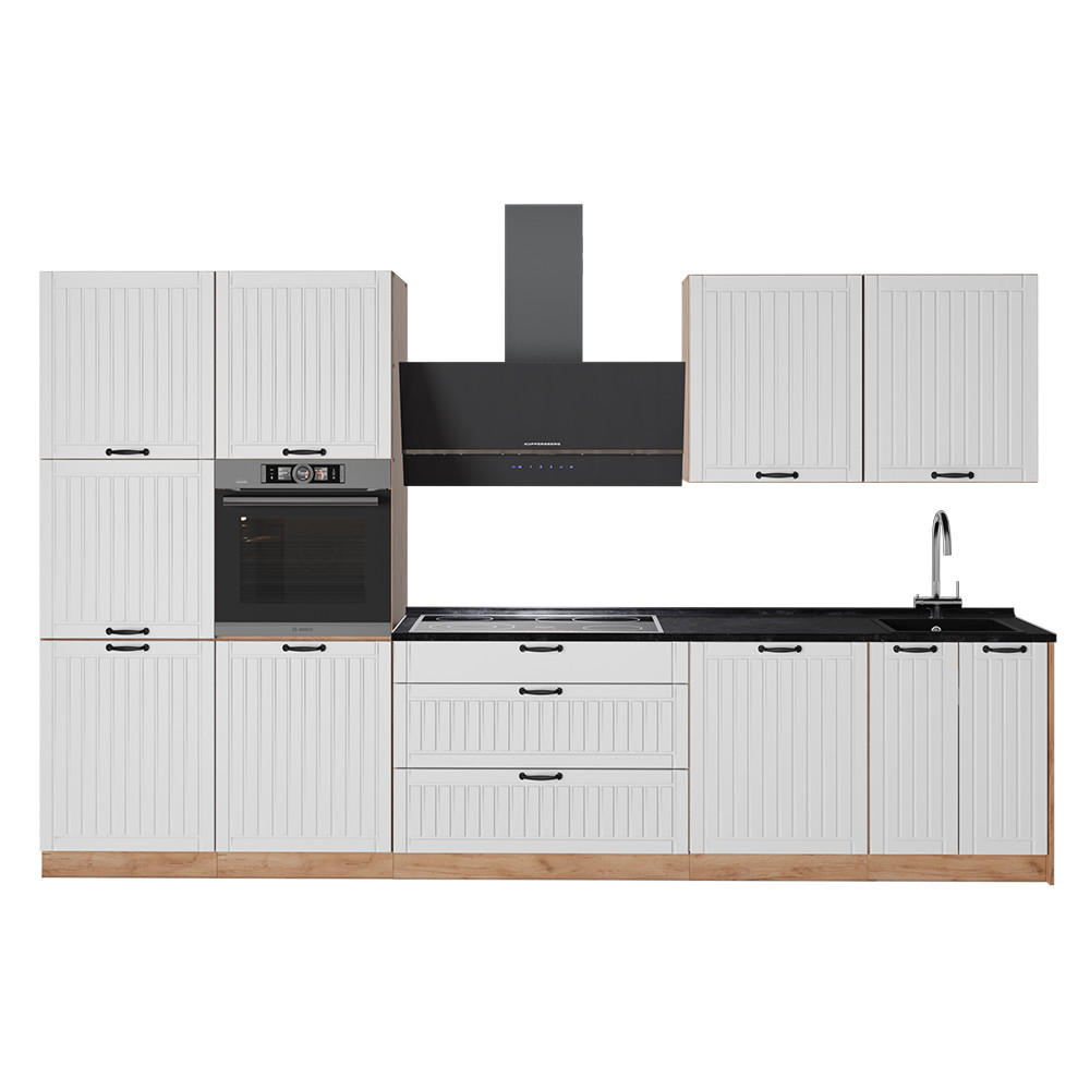 KÜCHENZEILE Fame-Line, Weiß Landhaus/Goldkraft Eiche, 340 cm, AP Anthrazit - Honigeiche/Weiß, Holzwerkstoff (340/206.8/60cm) - Vicco