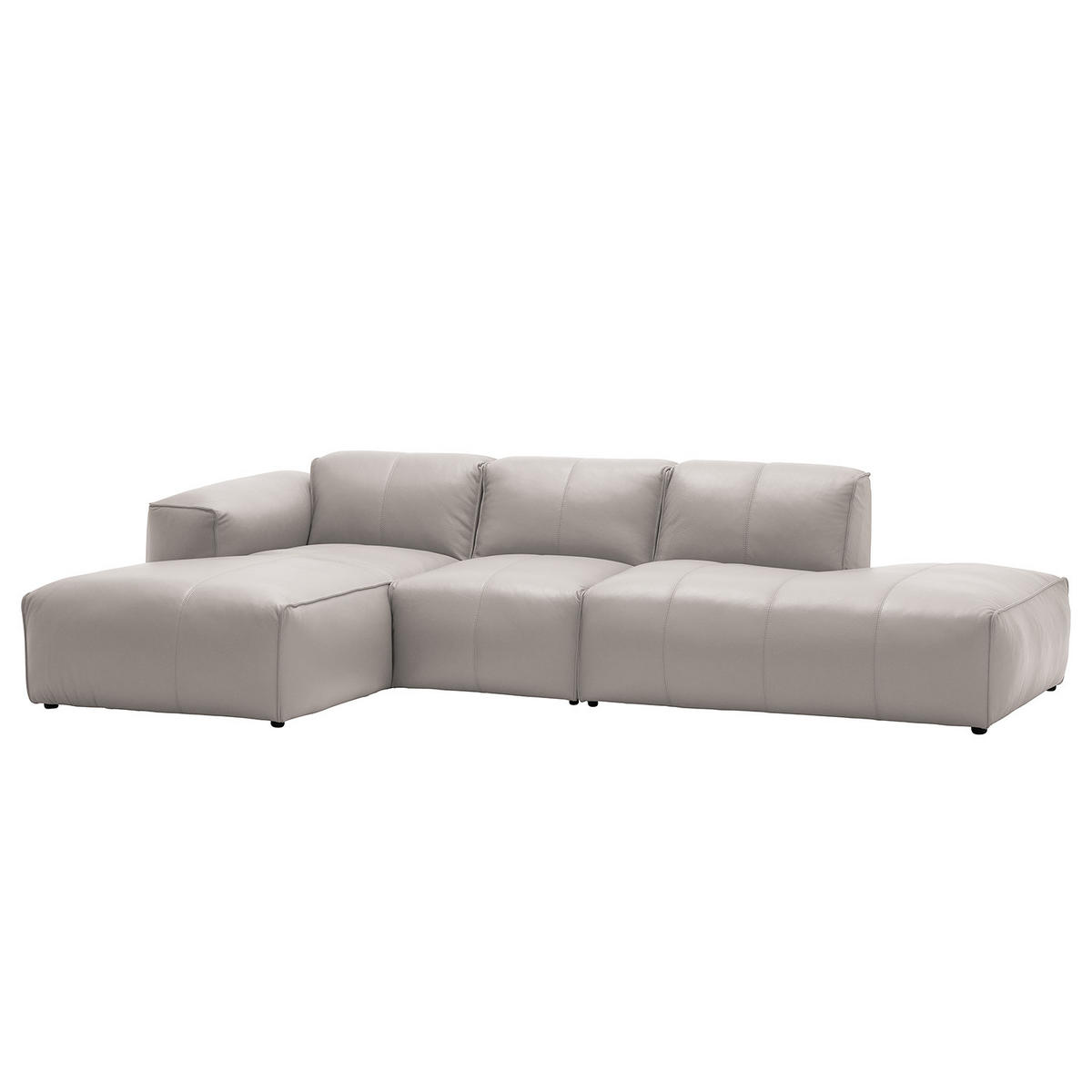 ECKSOFA mit Chaiselongue - Hellgrau/Schwarz, Leder/Kunststoff (290/173cm) - home24