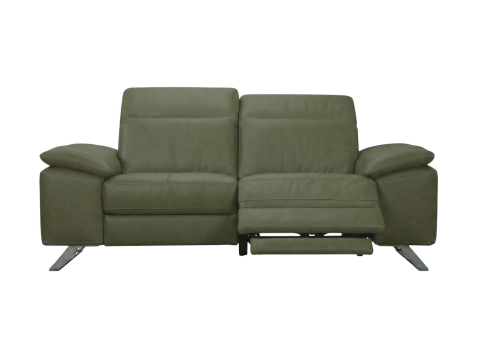 2-SITZER Sofa Genius Echtleder mit 1 x Relaxfunktion Olivgrün - Olivgrün, Leder/Metall (180/80/104cm)
