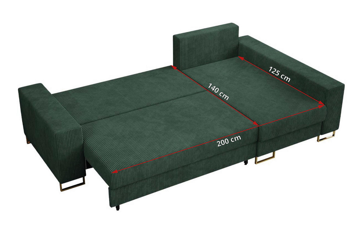 ECKSOFA Dorian Cord Grün - Goldfarben/Grün, Textil/Metall (242/138cm) - MKS