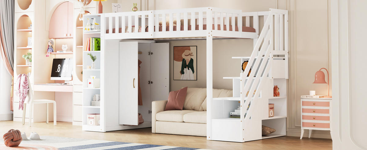 HOCHBETT 90x200 cm Schrank Regal weiß - Weiß, Holz (90/200cm) - LEBENLANG