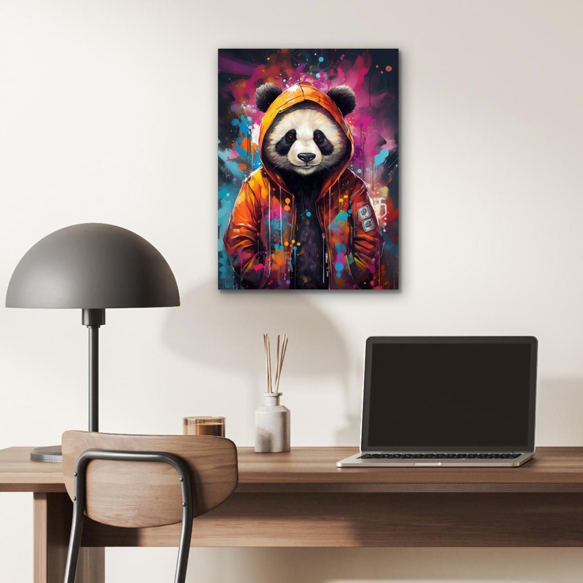 METALLBILD Panda - Jacke - Graffiti - Orange 30x40 cm - Orange, Metall (30/40cm) - MuchoWow