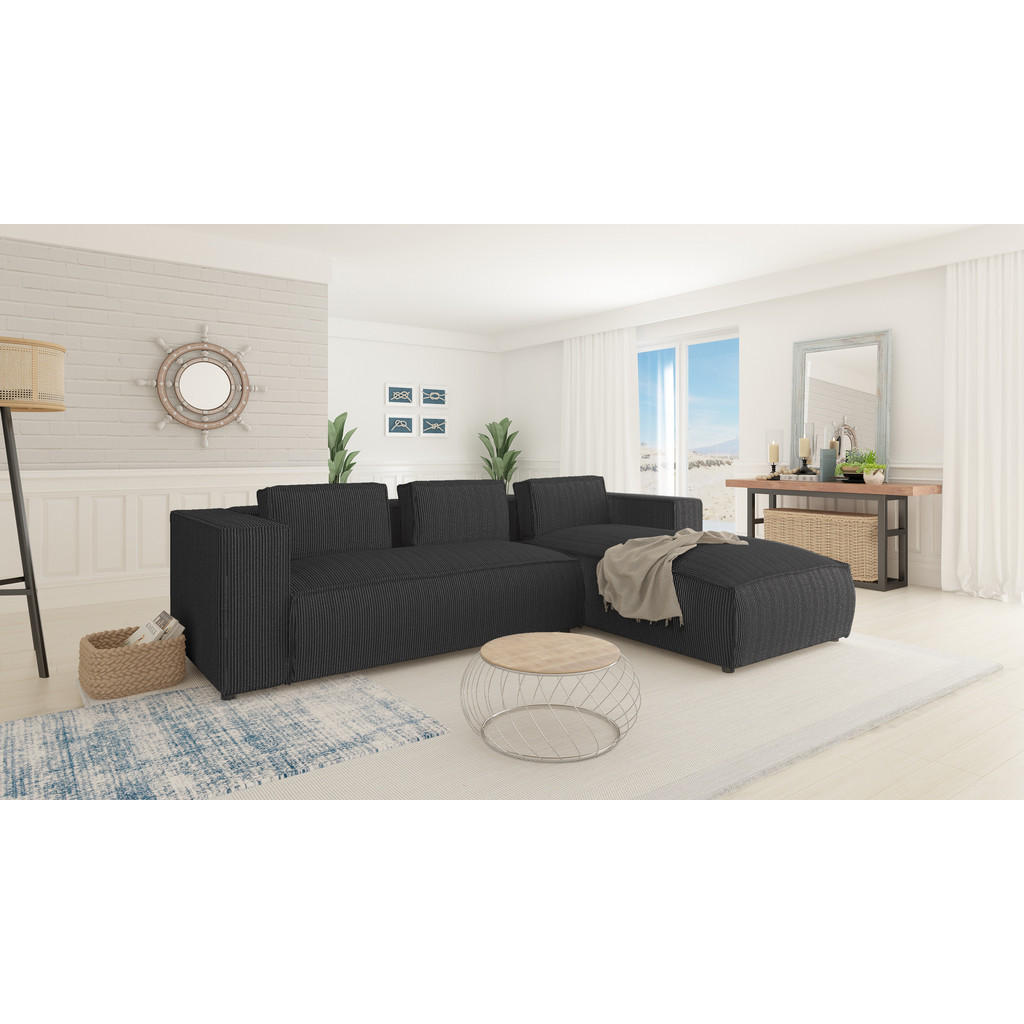Thumbnail - S-Style Möbel Ecksofa, Grau, Textil, Echtholz,Buche, Birke, 5-Sitzer, Füllung: Polyetherschaumkern, Eckteil, L-Form, Ott...