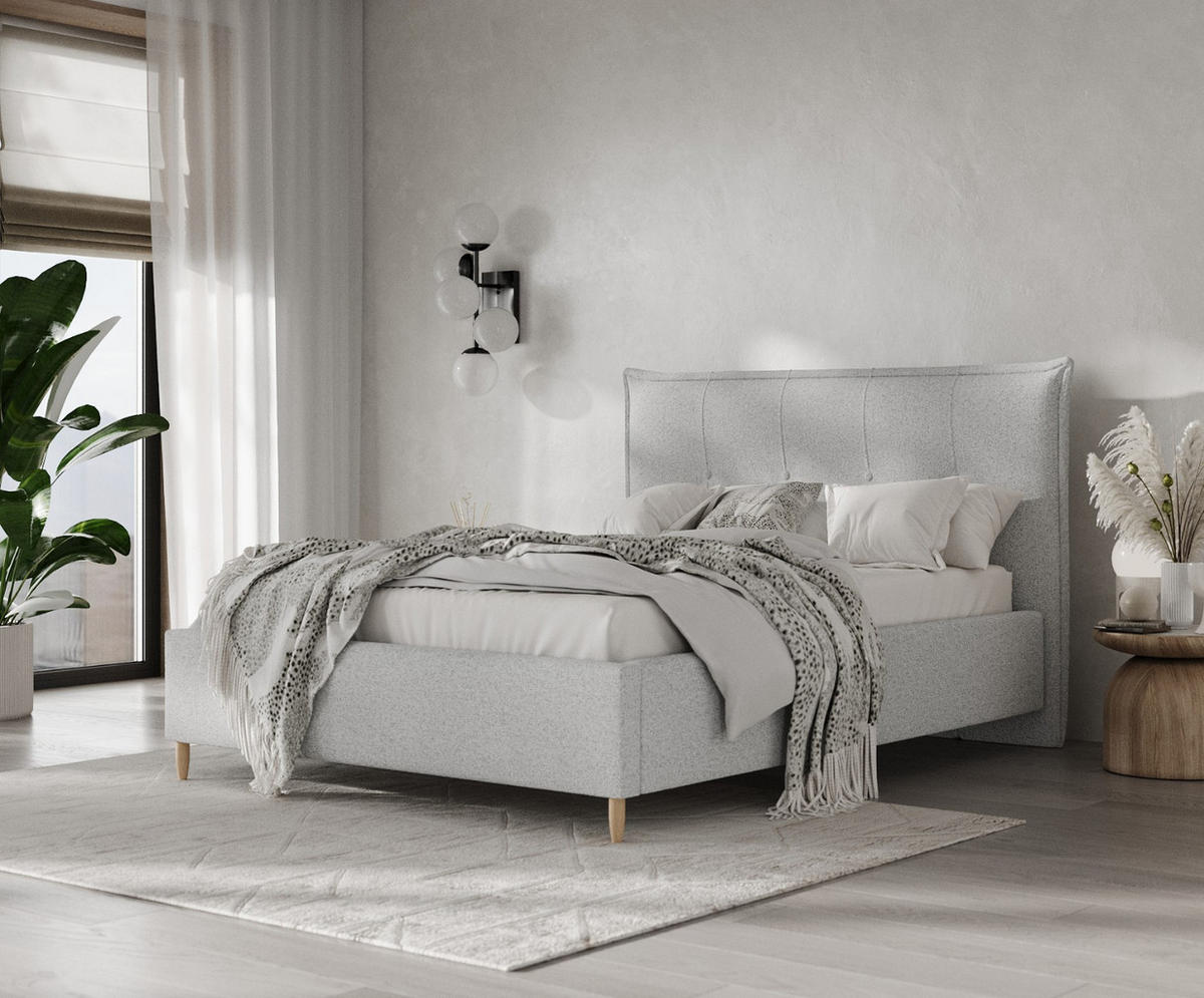 POLSTERBETT Plaza 160/200 cm Hellgrau im Riva Stoff - Hellgrau/Naturfarben, Holz/Holzwerkstoff (160/200cm) - AltaBeds