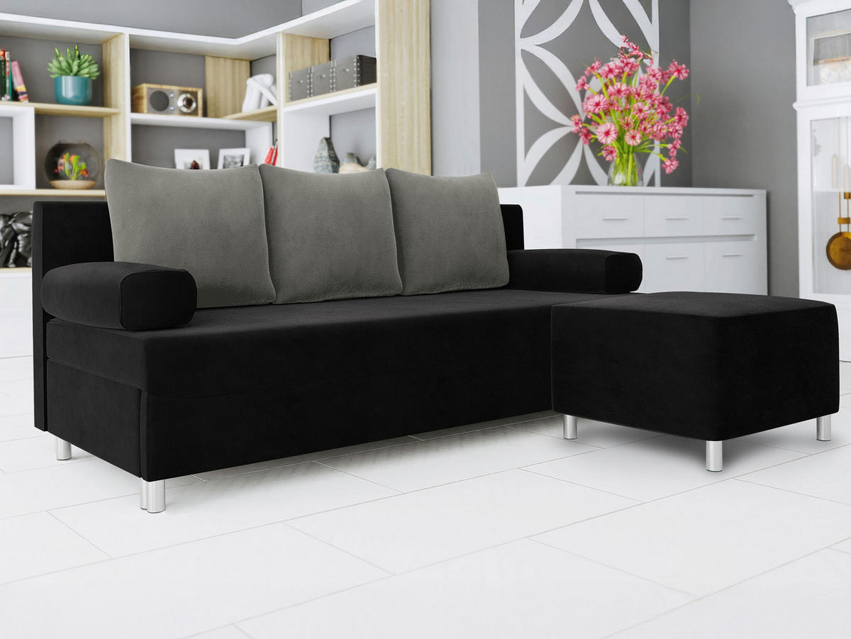 SCHLAFSOFA Dover mit Polsterhocker - Chromfarben/Schwarz, Holz/Kunststoff (192/80cm) - MIRJAN24