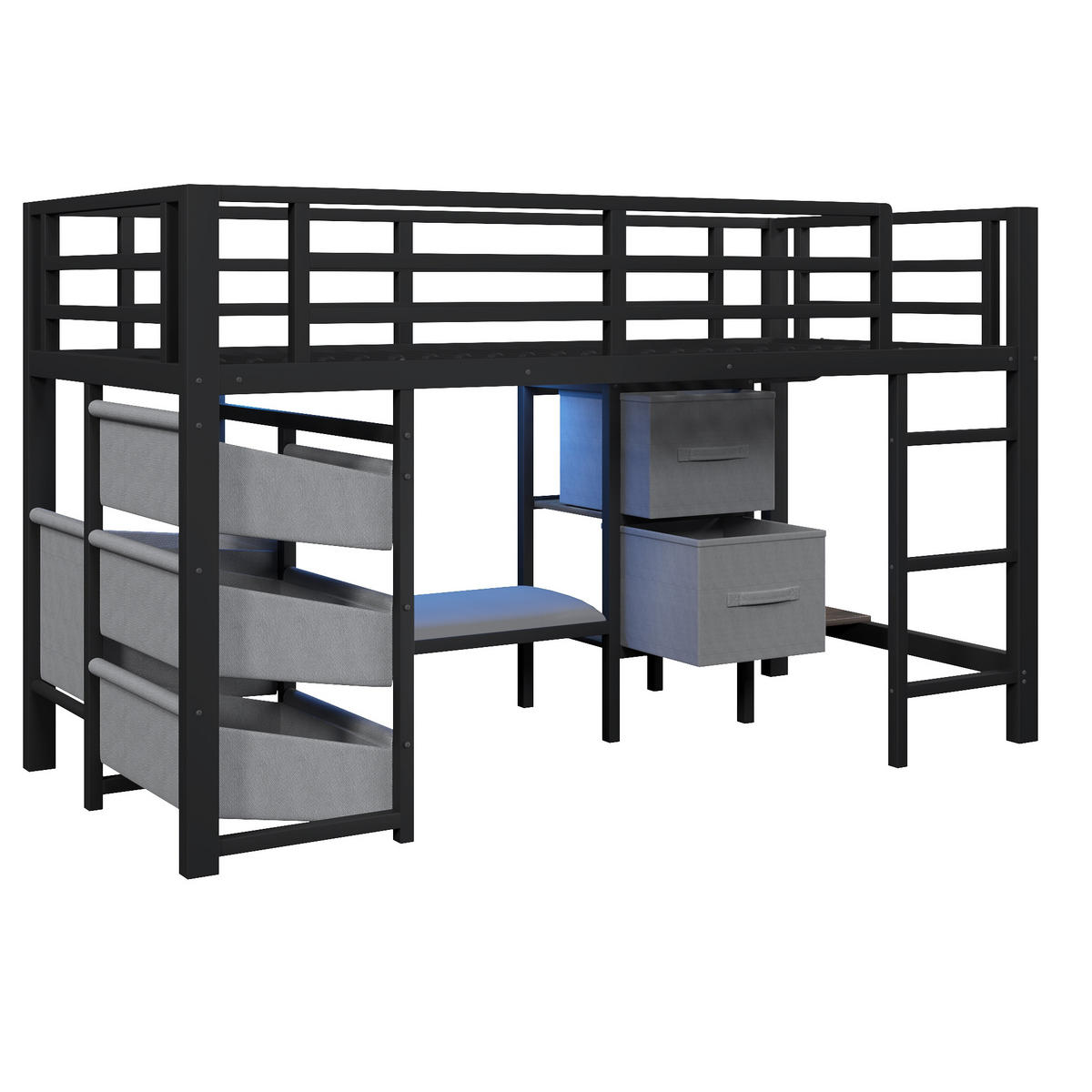 HOCHBETT aus Metall 90x200 cm in Schwarz mit LED-Beleuchtung & Stauraum - Schwarz, Metall (90/200cm) - Modfu