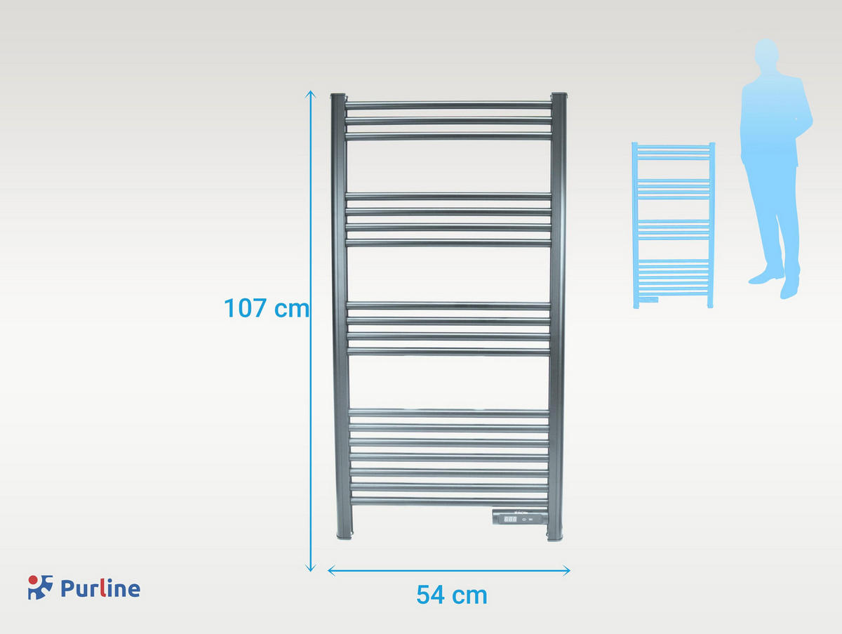 HANDTUCHTROCKNER Grau mit Elektrosystem und Wandhalterung 500 W - Grau, Metall (54/107/4cm) - Purline