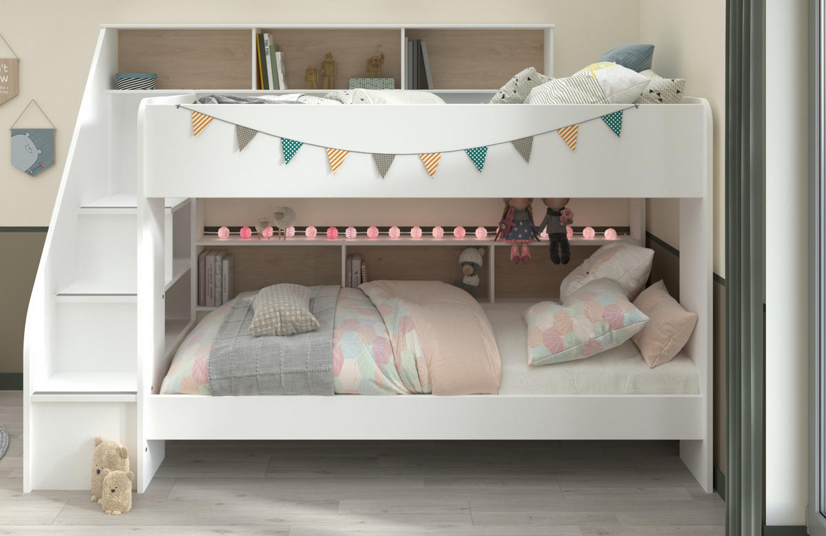 ETAGENBETT 2x Bett je 90 x 200 cm Lattenrost und Stauraum - Weiß, Holz/Holzwerkstoff (90/200cm) - Parisot Meuble