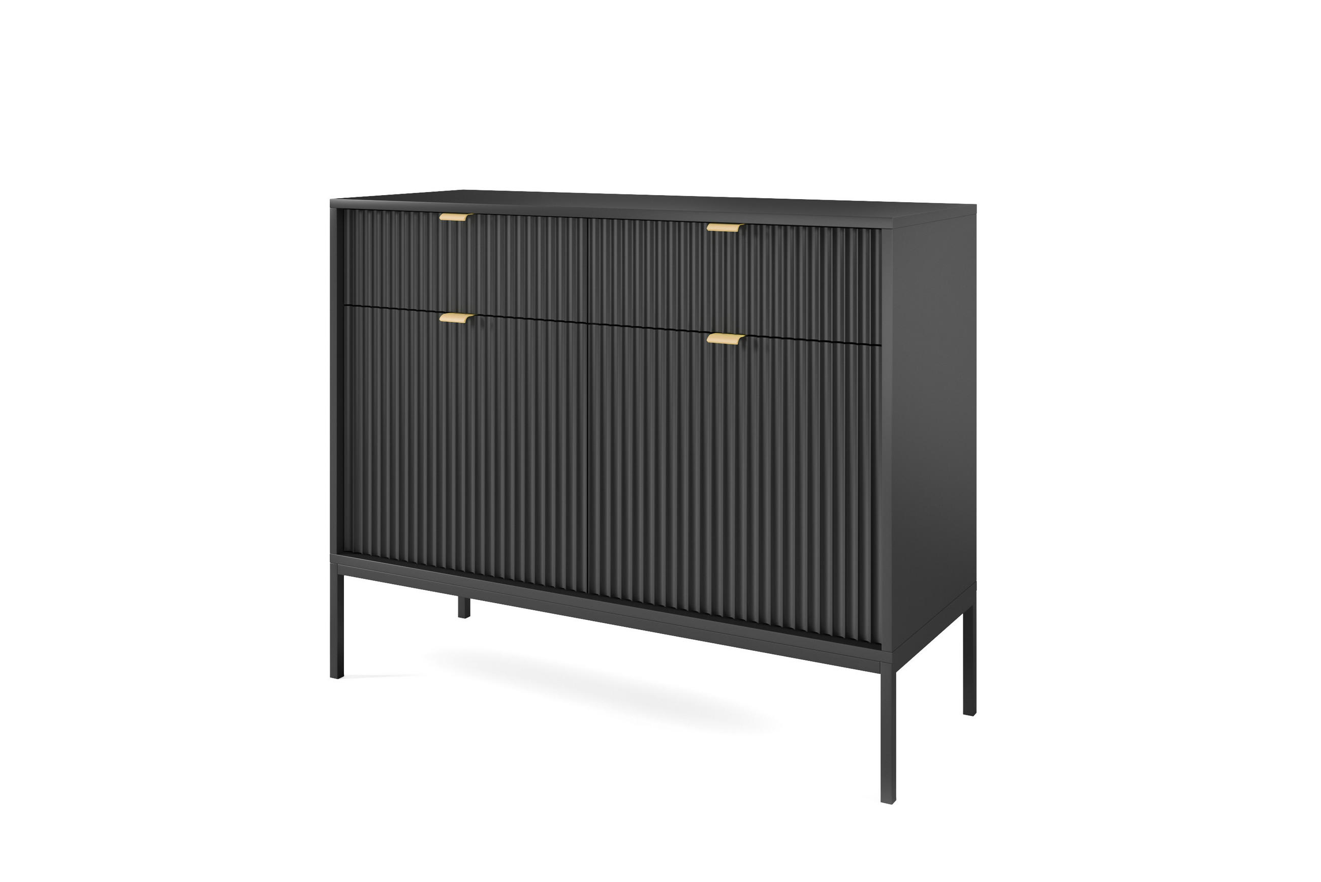 KOMMODE NOVA, Geriffelte Front, 2-Türen, 2-Schubladen 104x39x83 cm, Schwarz - Schwarz, Holzwerkstoff/Kunststoff (104/83/39cm) - DomoHome