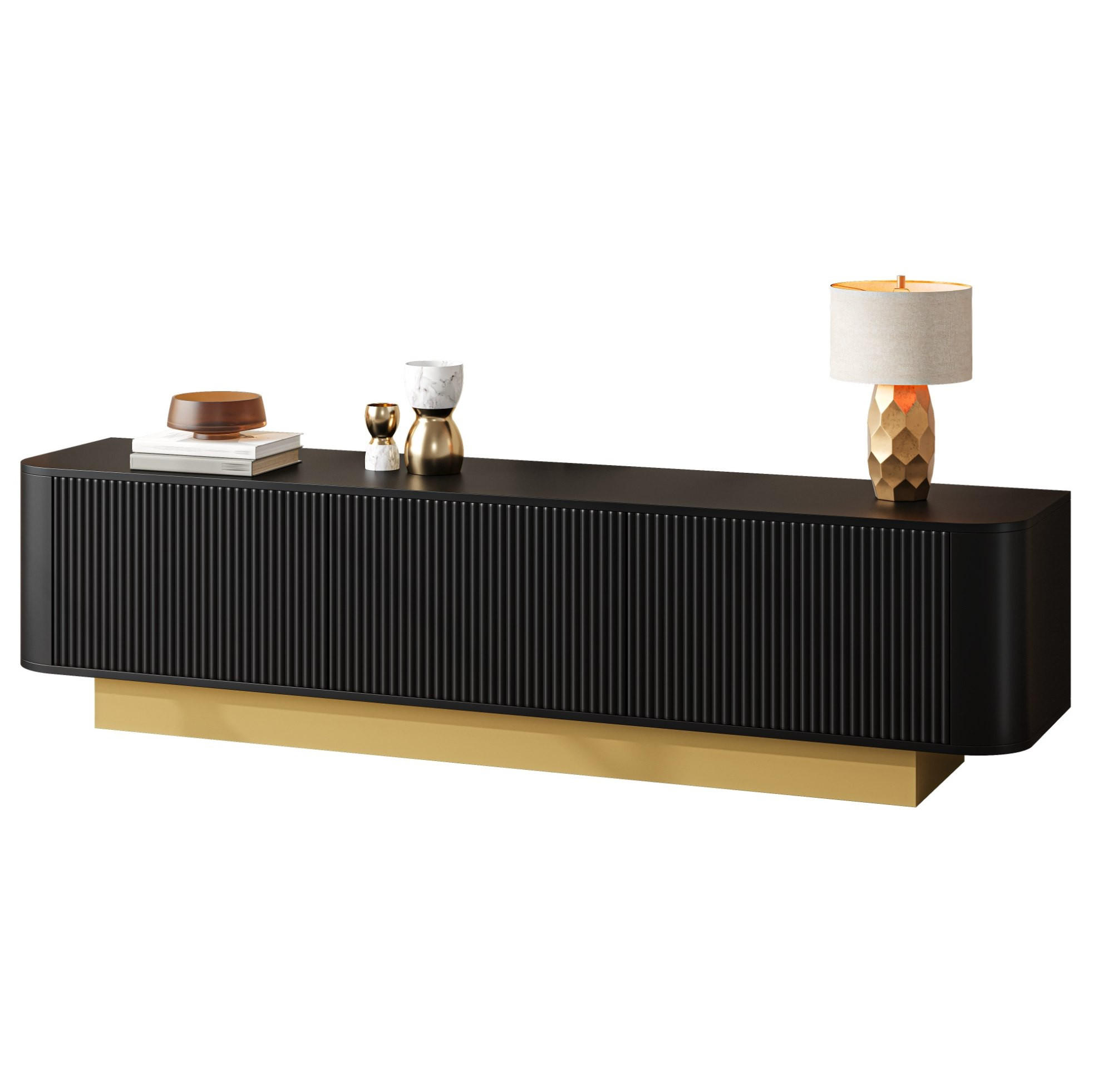 LOWBOARD 170/40,5/47 cm aus MDF und Holzwerkstoff mit Kabelmanagement Schwarz - Schwarz, Holzwerkstoff (170/47/40.5cm) - Modenvie