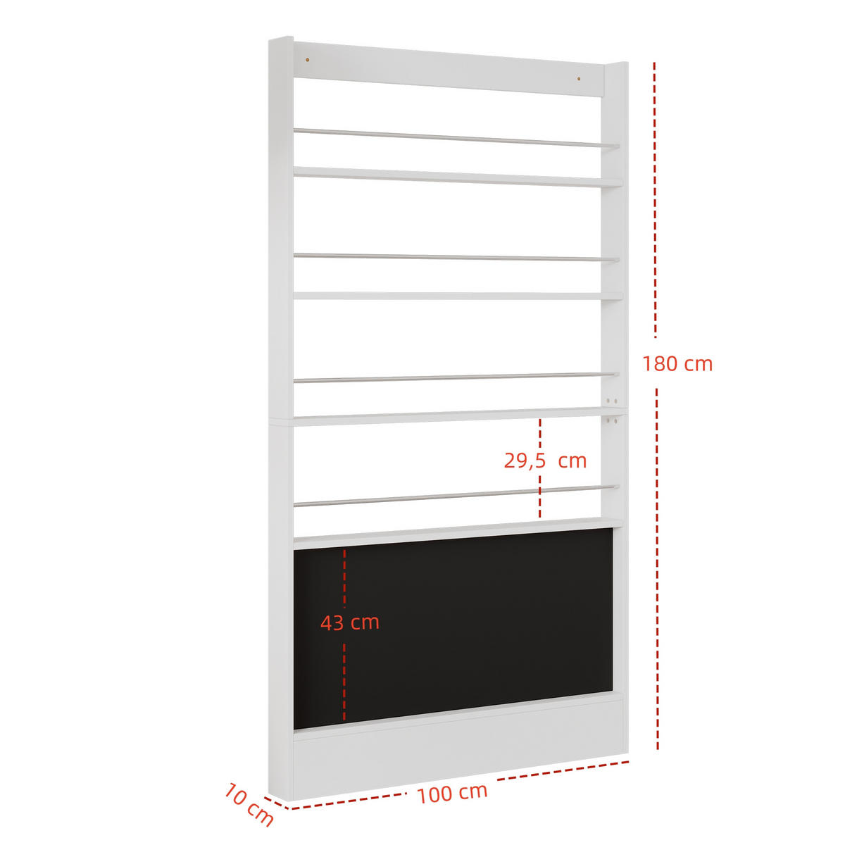 BILDERBUCHREGAL SET 200x10x180cm 2-teilig 4 Ebenen Kippschutz bemalbar - Weiß, Holz (10/180/200cm) - FLIEKS