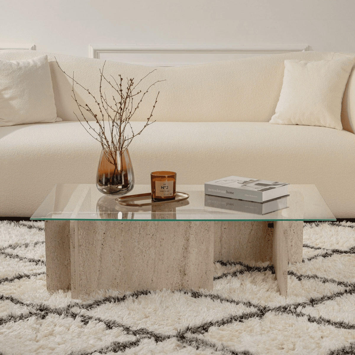 COUCHTISCH mit Tischplatte aus gehärtetem Glas 105/65/30 cm - Beige, Holzwerkstoff (110/65/30cm) - Calicosy