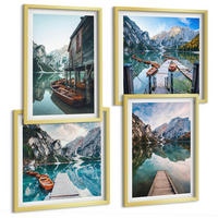 BILDER SET 4er Set - 50x50 cm & 40x60 cm Goldrahmen - See Berge Holzboote - Goldfarben, Kunststoff (50/50cm) - TULUP