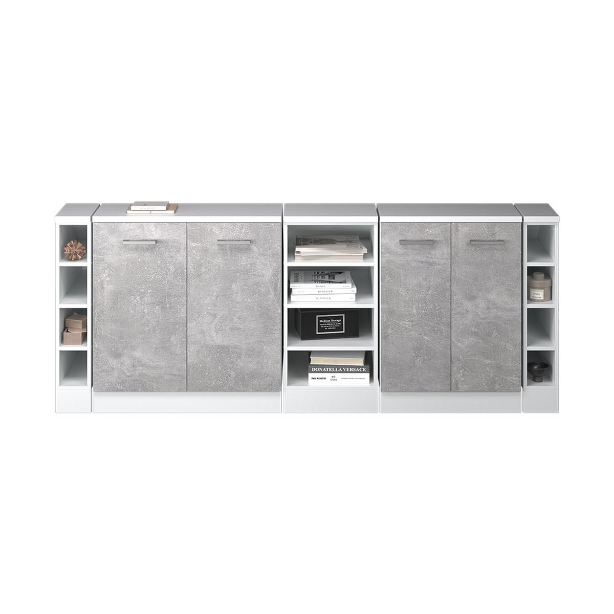 KUCHYNSKÁ SKRIŇA PRE ŠIKMÉ STRECHY R-Line betón 210 cm Súprava 5 korpusov skrine hĺbka 60 cm - sivá/biela, kompozitné drevo (210/83.8/60cm) - Vicco