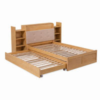 BETT 90/200 cm in Naturholzfarben & Beige mit Ausziehbett, Ablage, USB - Naturfarben, Holz/Holzwerkstoff (90/200cm) - WISHDOR