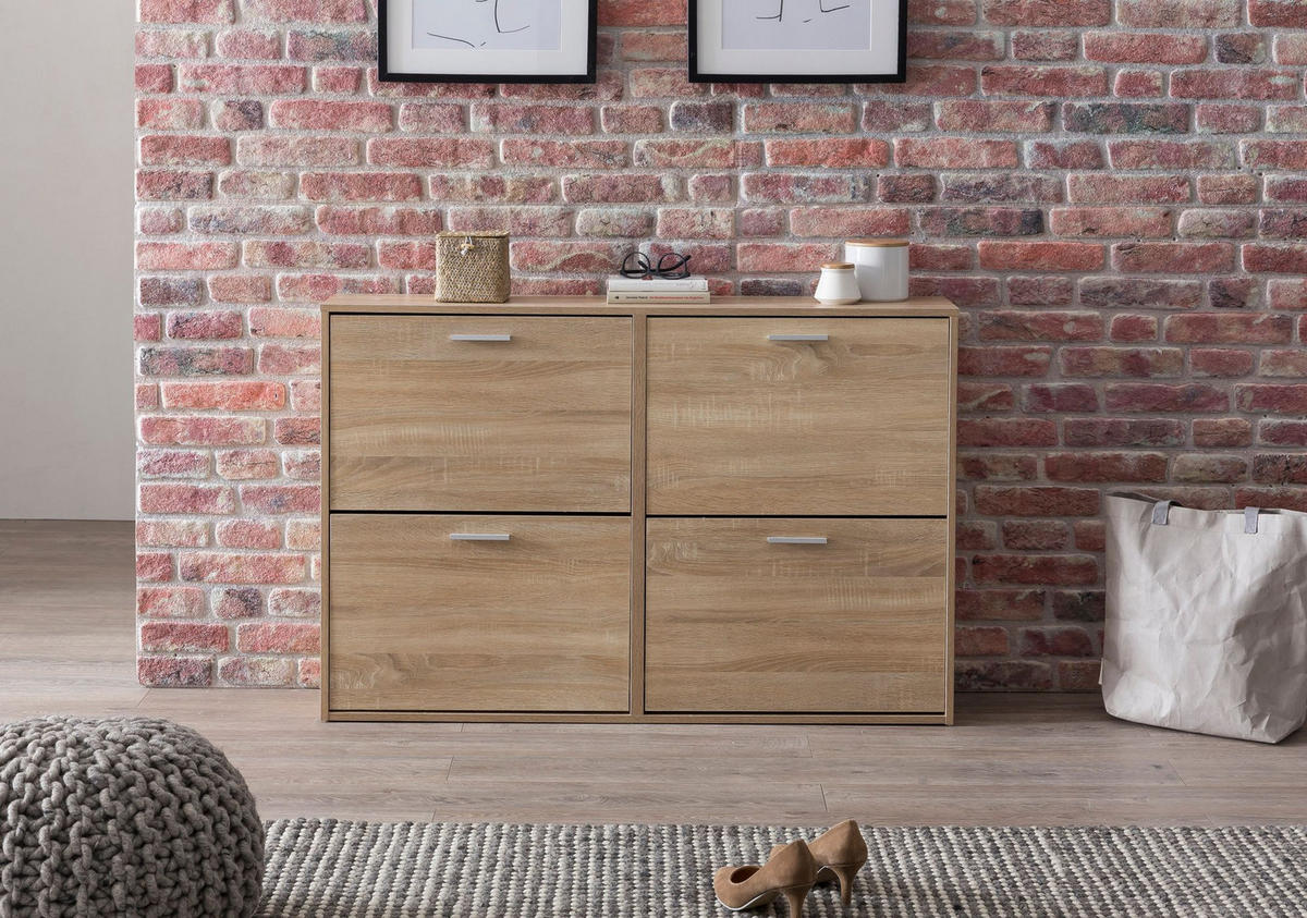 SCHUHSCHRANK Holz mit 4 Klappen und großer Ablage, Beige 120x24x81 cm - Beige, Holz/Metall (120/81/24cm) - KADIMA DESIGN