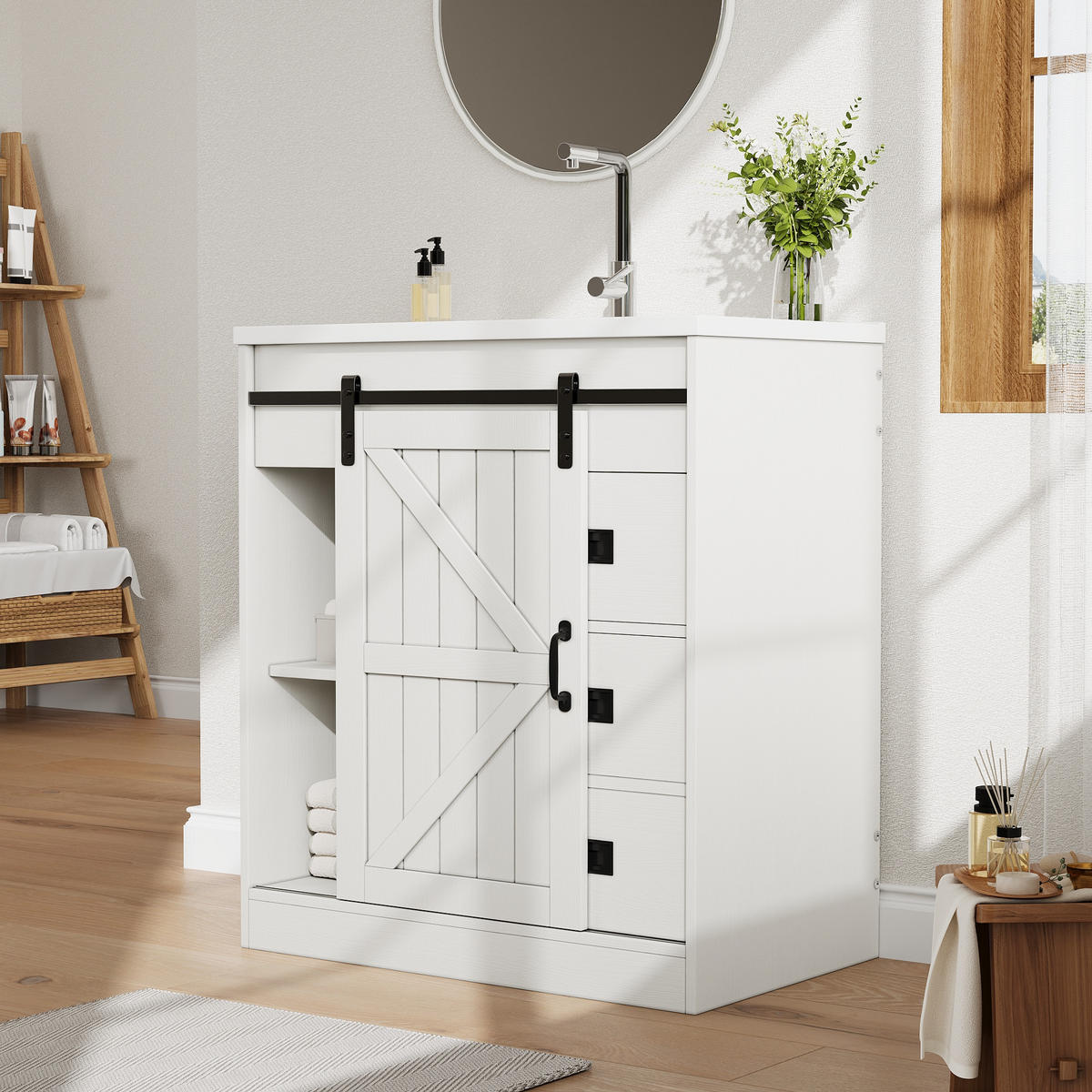 WASCHBECKENUNTERSCHRANK Keramikwaschbecken Weiß Schubladen - Weiß, Holzwerkstoff (76/87.5/46.5cm) - FLIEKS