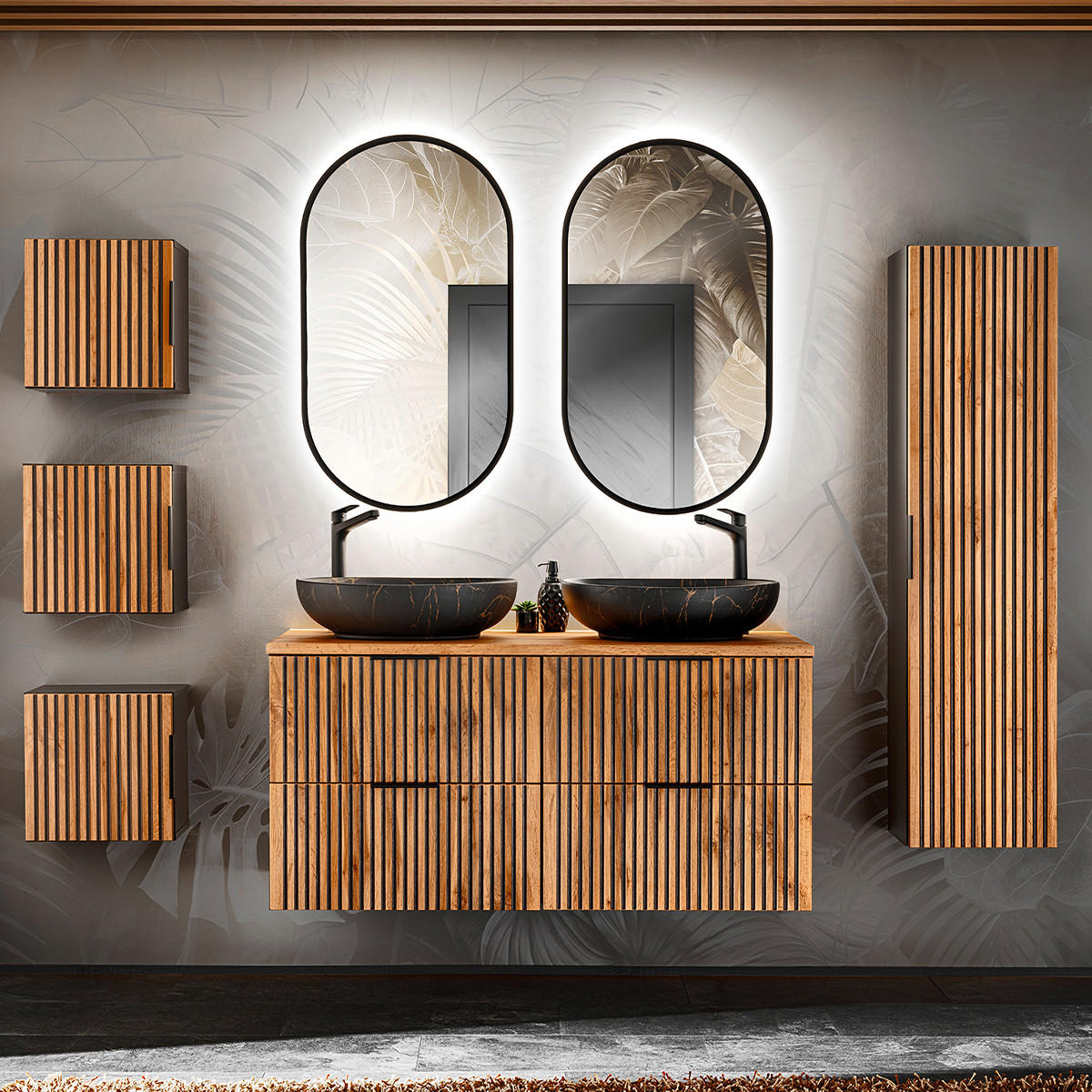 KOUPELNOVÝ NÁBYTEK 120.6cm Gaia 2er-Set Dubové dřevo a černá barva - černá, kompozitní dřevo (120.6/59/46cm) - Petits-meubles