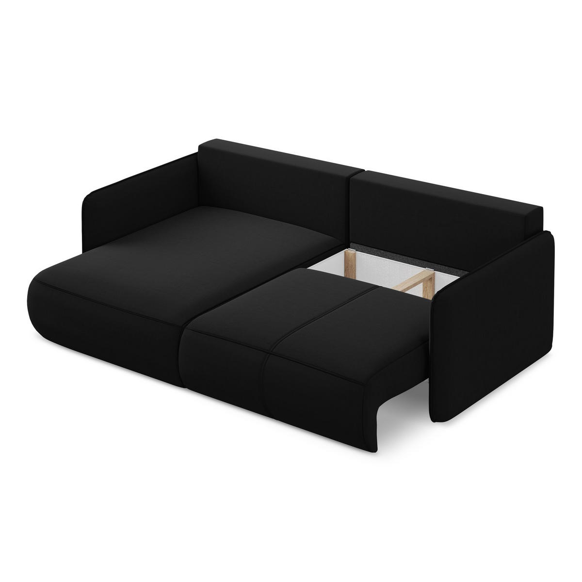 ECKSOFA mit Schlaffunktion Samt Stoff Schwarz - Schwarz, Kunststoff/Textil (148/207cm) - LaMiaSofa