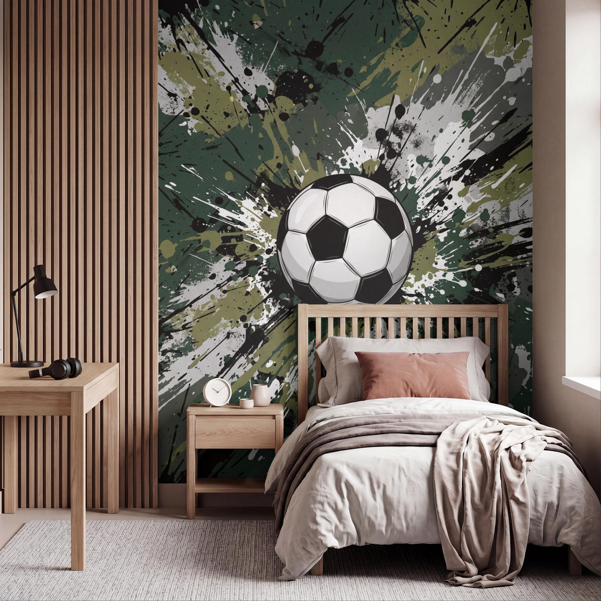 KINDERTAPETE - Fußball - Farbe - Spritzer - Grün - 160x200 cm - Dunkelgrün, Papier (160/200cm) - OnlyWow