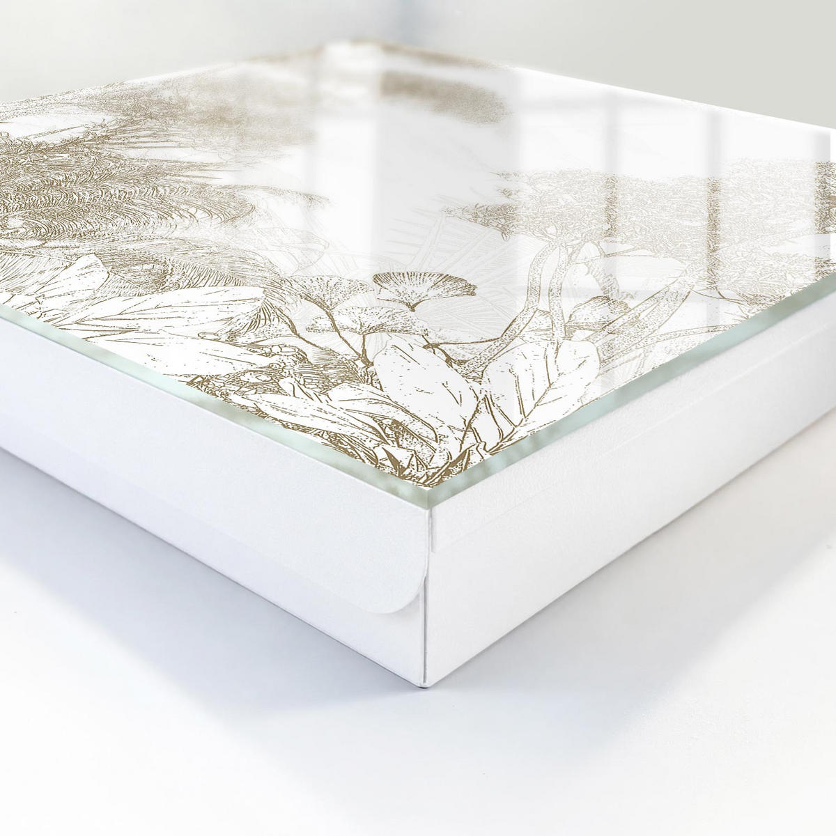 SCHLÜSSELBOX Weiß 30x30 cm – Türöffnung nach rechts - Tropisches Muster - Beige, Metall (30/30/5cm) - TULUP