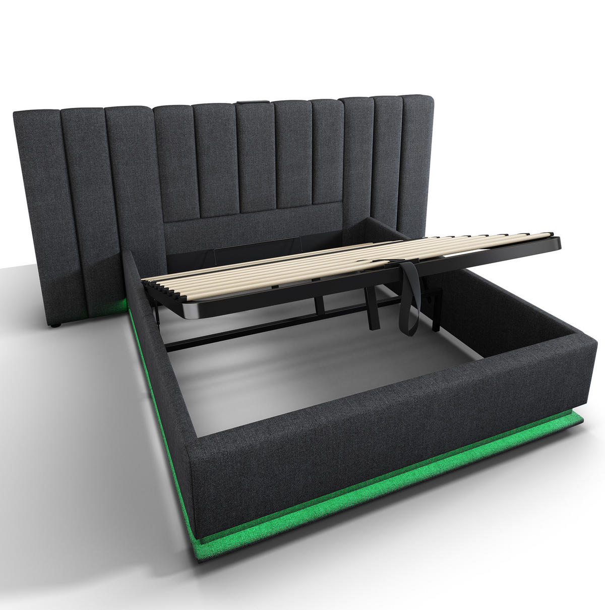 POLSTERBETT aus Leinen 160x200 cm Grau mit Bettkasten, LED-Beleuchtung und USB-C-Anschluss - Grau, Textil (160/200cm) - IVMEU