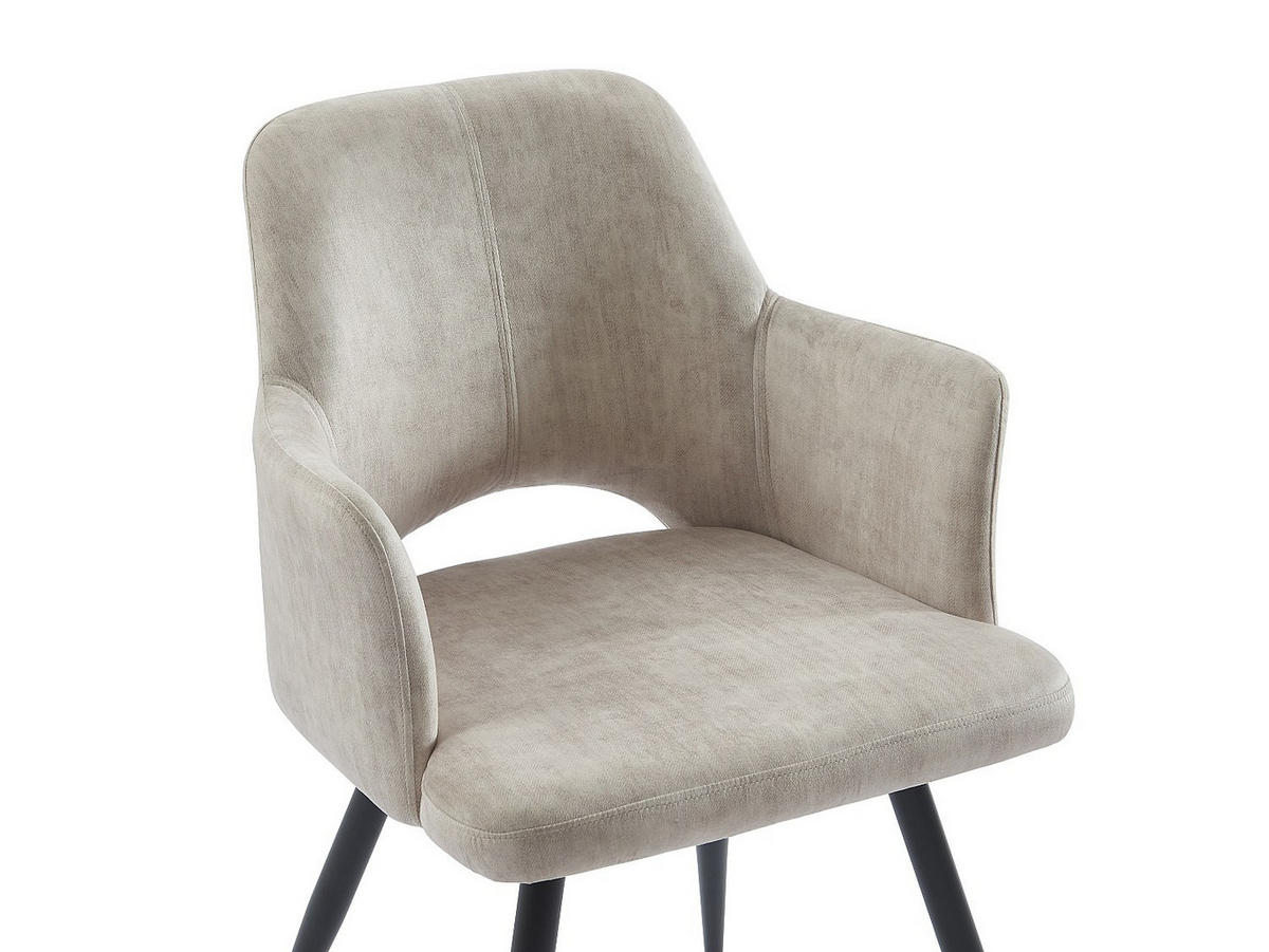 STUHL mit Armlehnen - 6er-Set - Stoff & schwarzes Metall - Beige - KADIJA - Beige, Textil (59/85/54cm) - Vente-Unique