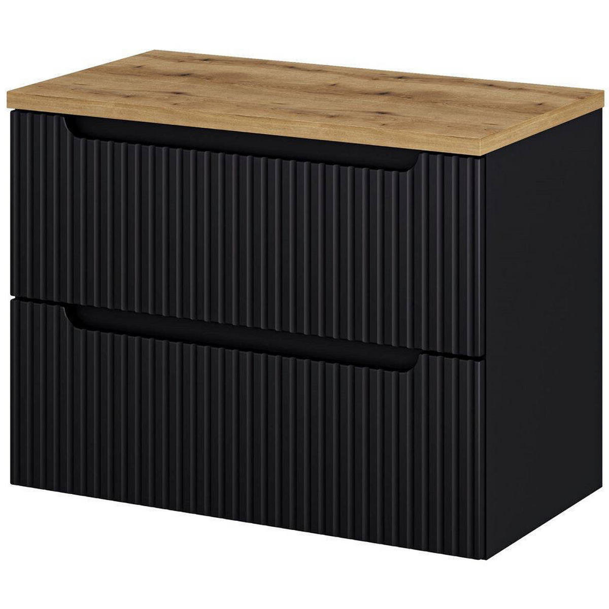 WASCHTISCHUNTERSCHRANK Skelbolu - Eichefarben/Schwarz, Holzwerkstoff/Metall (81/60/40cm) - [en.casa]