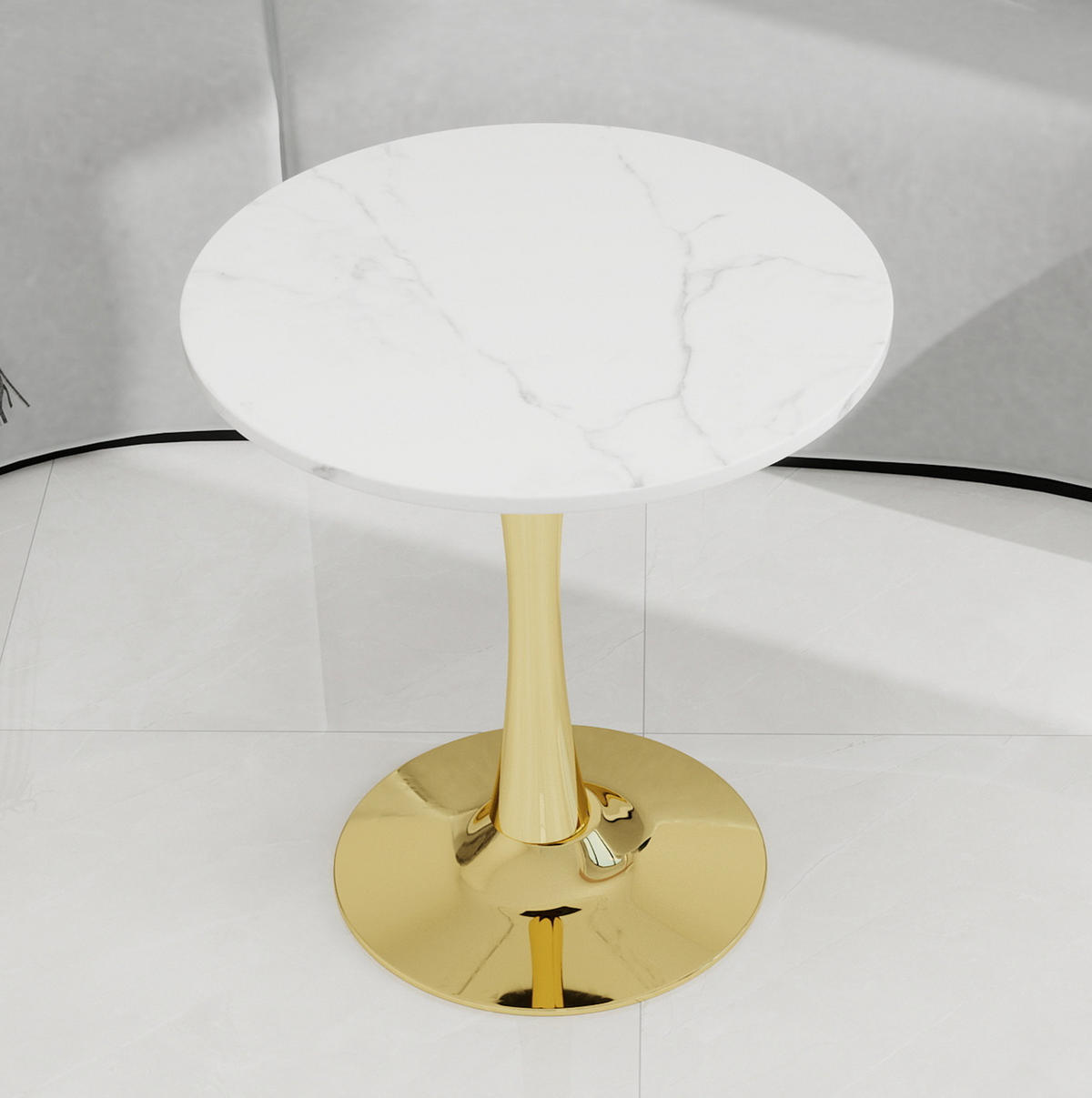 KONFERENČNÍ stolek 70/70/72 cm zlatá/bílá z umělého mramoru kulatý - zlatá, kámen (70/70/72cm) - OKWISH