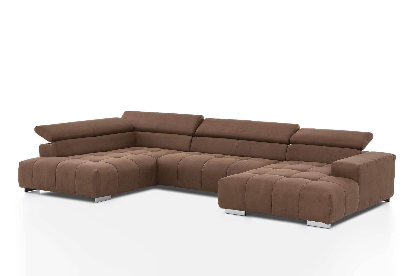 WOHNLANDSCHAFT XXL mit verstellbaren Kopflehnen - Silberfarben/Braun, Textil/Metall (409/73/225cm) - Cotta